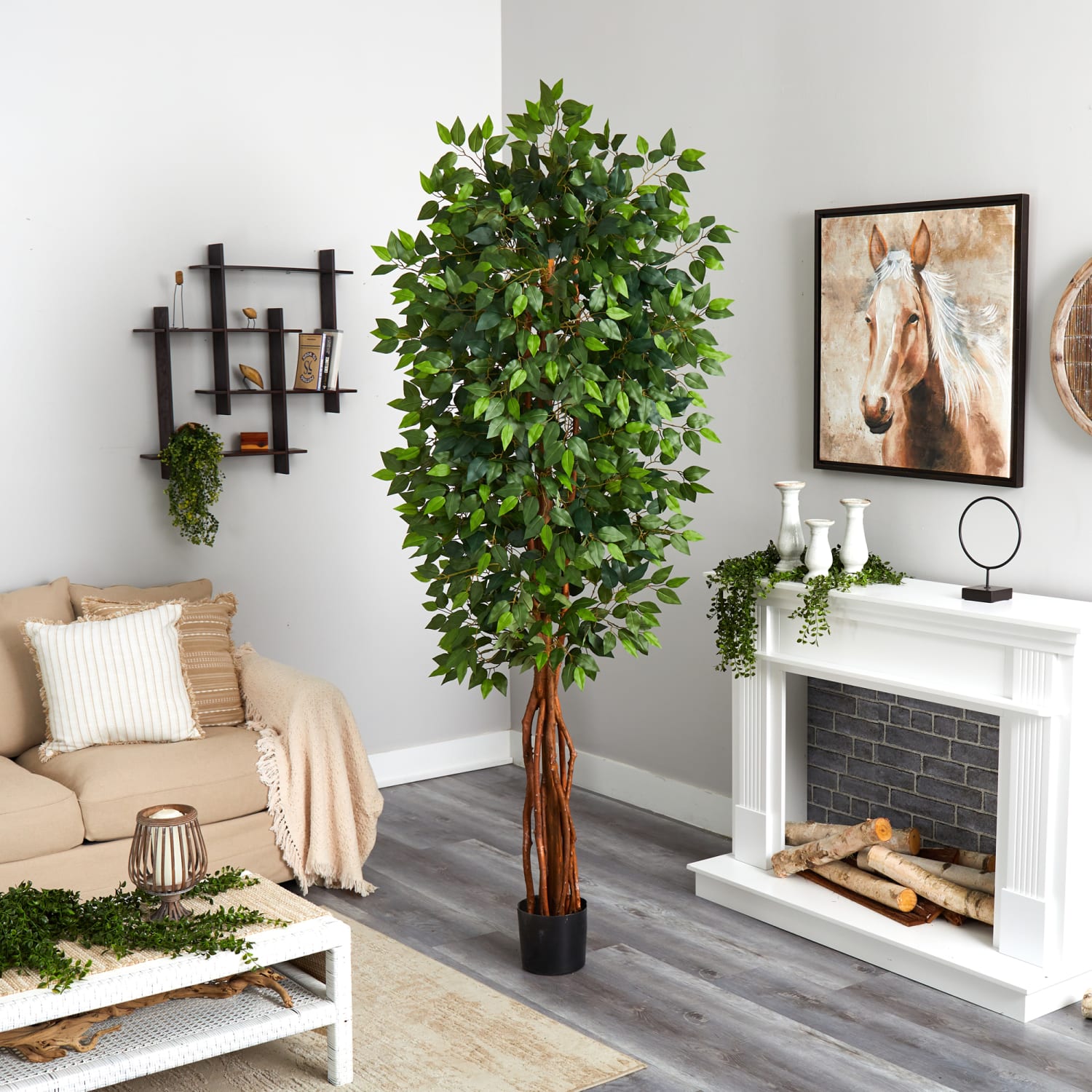 Nearly Natural Ficus 90inH Plastic Super Deluxe Tree With Pot, 90inH x 42inW x 40inD, Green - Image 4