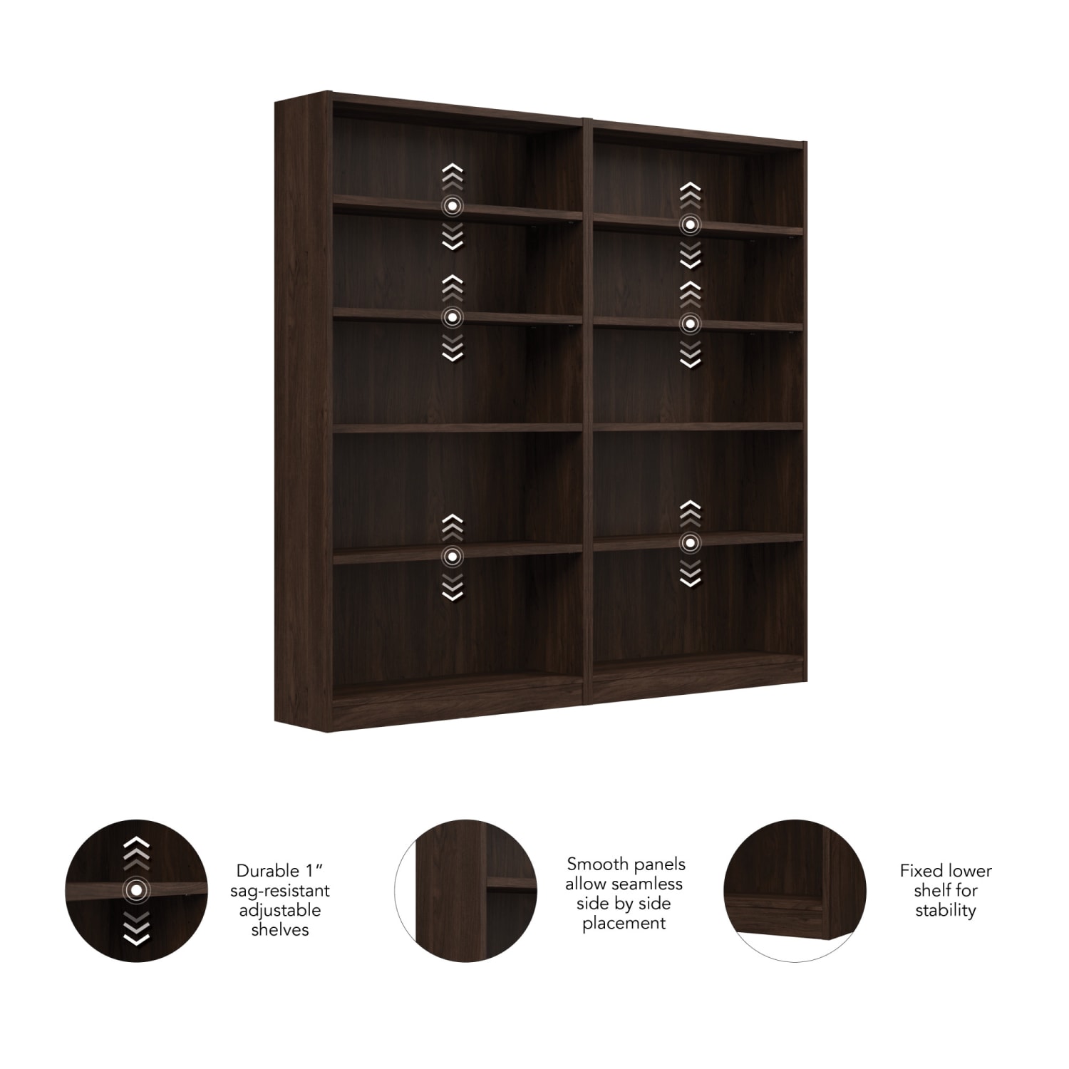 Bush Furniture Universal Tall 72inH 5 Shelf Bookcase - Set of 2, Black Walnut, Standard Delivery - Image 6