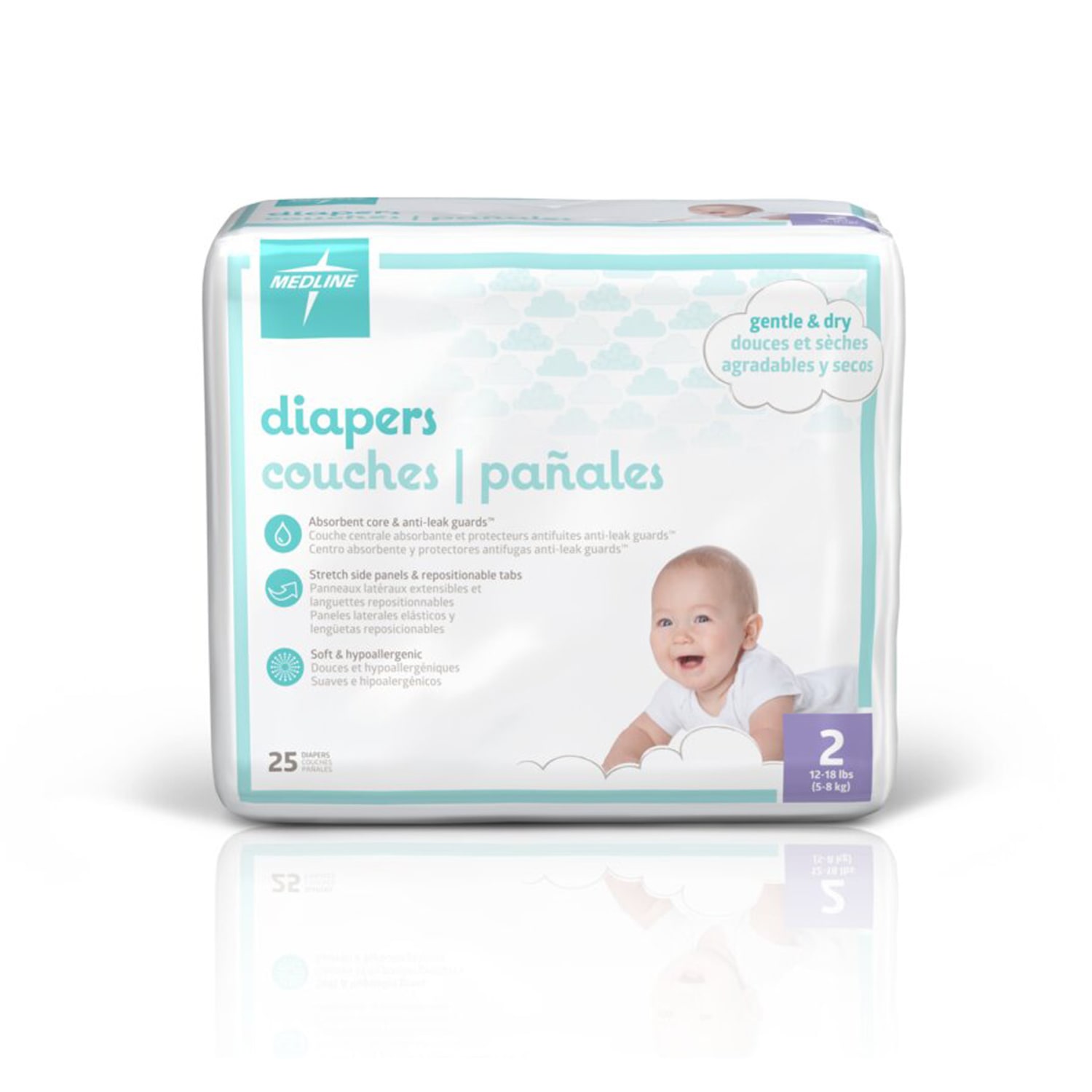 Medline KinderCare Disposable Baby Diapers, Size 2, 12-18 Lb, White, 25 Diapers Per Pack, Case Of 8 Packs - Image 3