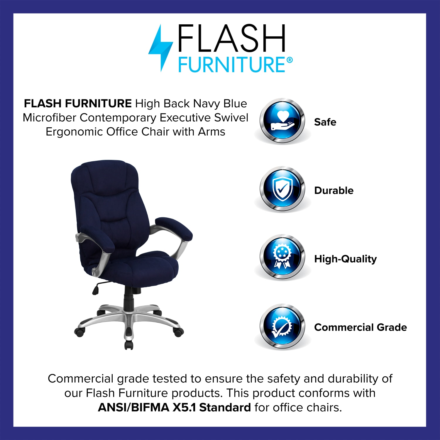 Flash Furniture Ergonomic Microfiber High Back Chair BlueBlackTitanium PopularChairscom