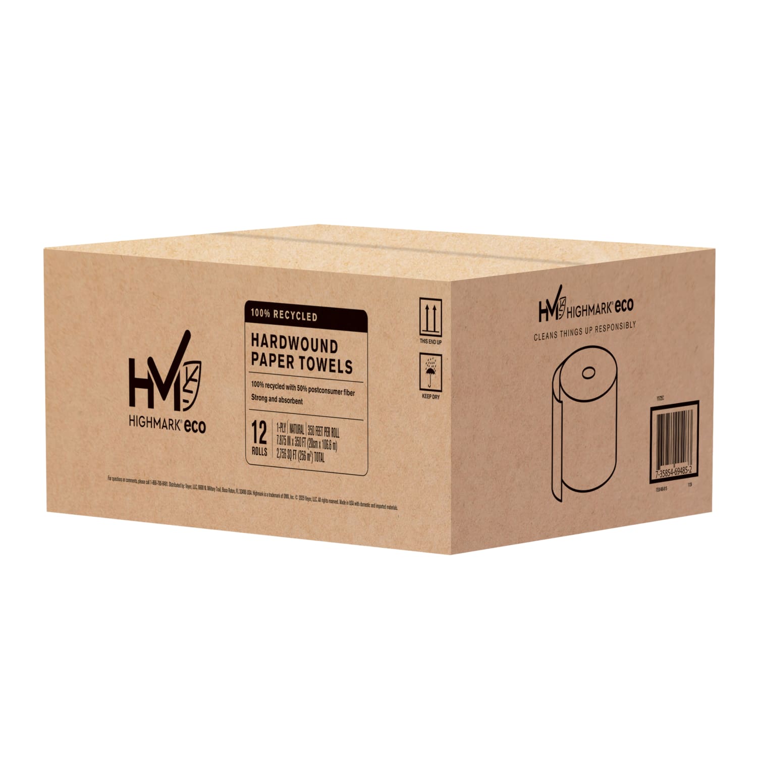 Highmark ECO Hardwound 1-Ply Paper Towels, 100% Recycled, Natural, 350ft Per Roll, Case Of 12 Rolls - Image 3