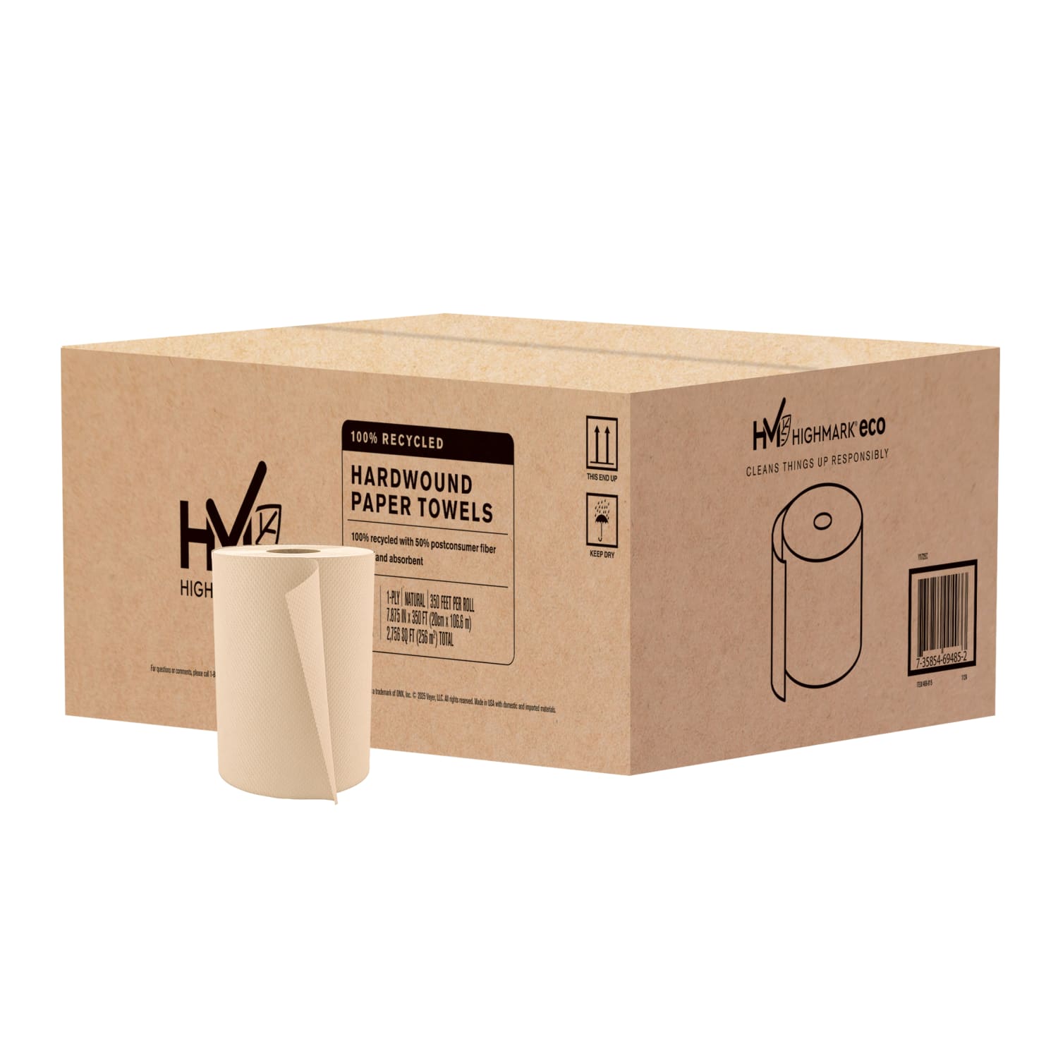 Highmark ECO Hardwound 1-Ply Paper Towels, 100% Recycled, Natural, 350ft Per Roll, Case Of 12 Rolls - Image 4