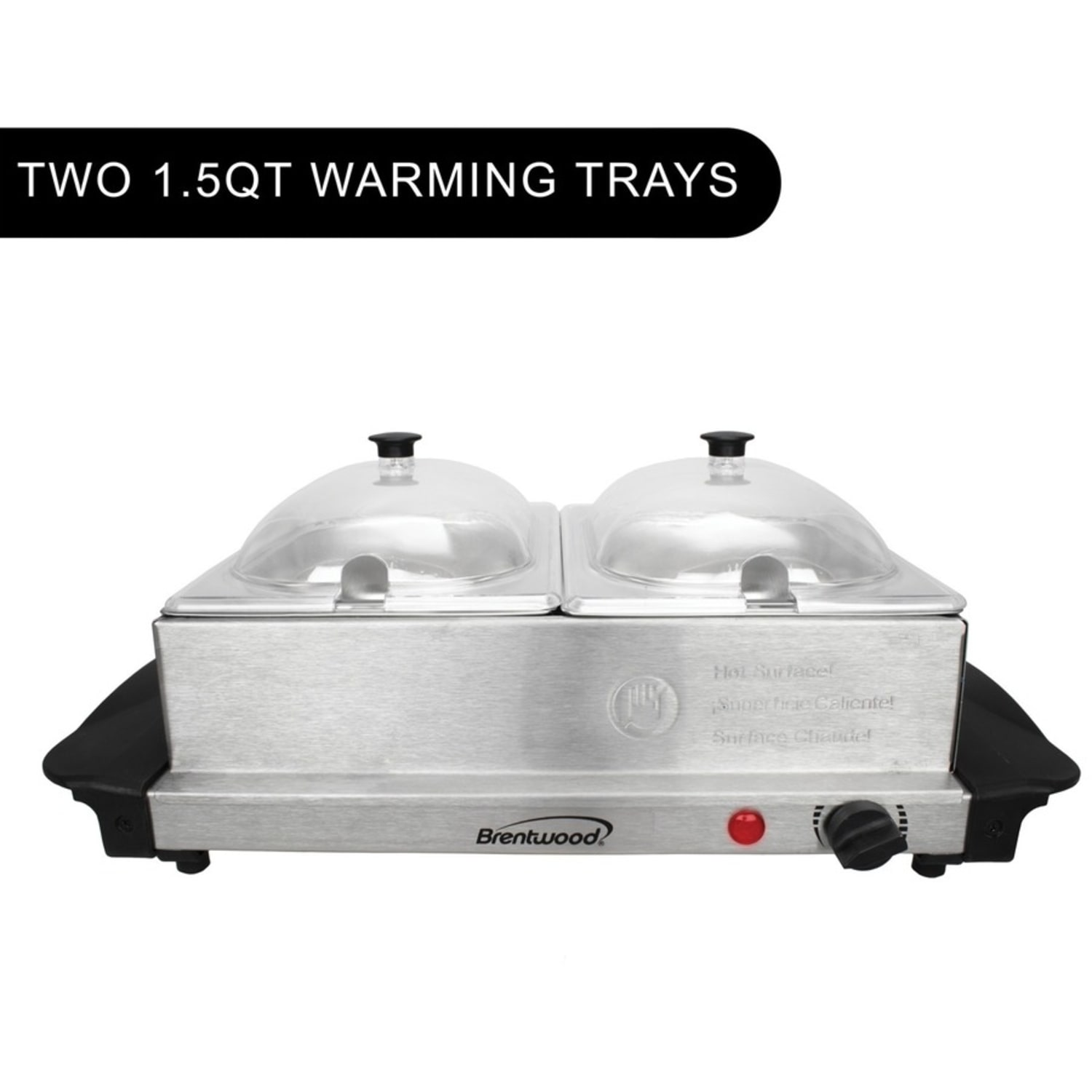 Brentwood BF-215 3-Quart 2-Pan Buffet Server And Warming Tray, 7in x 11in, Silver/Black - Image 3