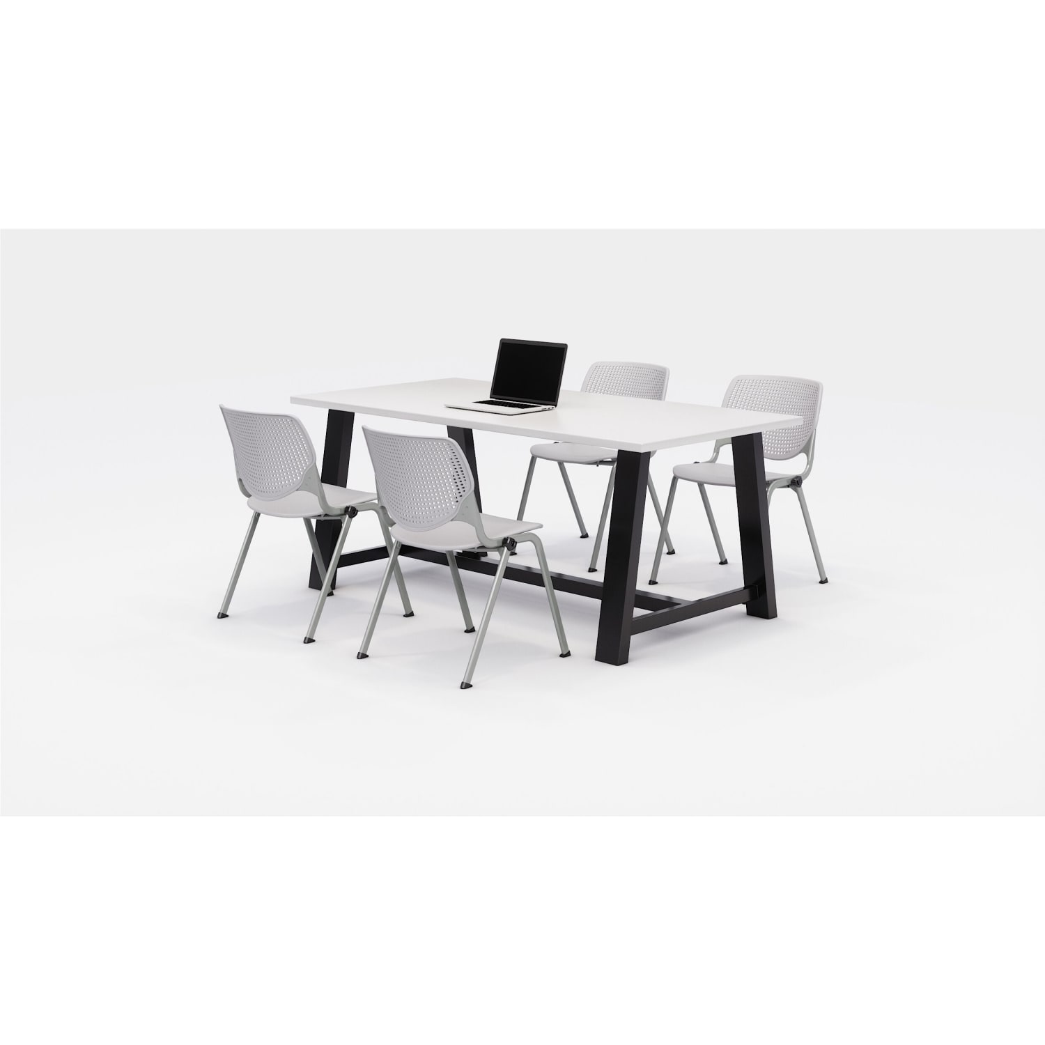 KFI Studios Midtown Table With 4 Stacking Chairs, Designer White/Light Gray - Image 3