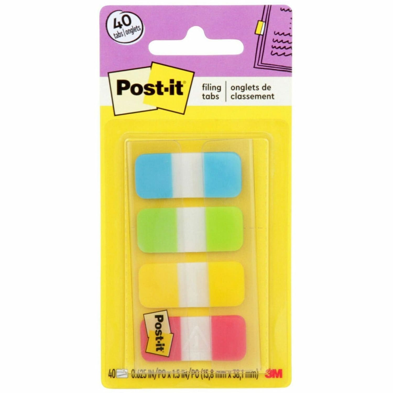 Post-it Tabs, .625 in. x 1.5 in., Pack of 40 Tabs
