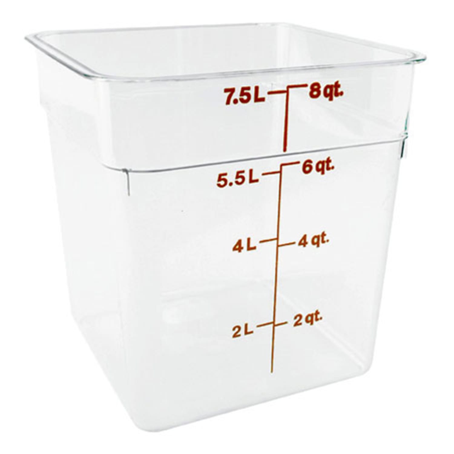 Cambro Food Storage Container, 9inH x 8 3/4inW x 8 3/4inD, 8 Qt, Clear