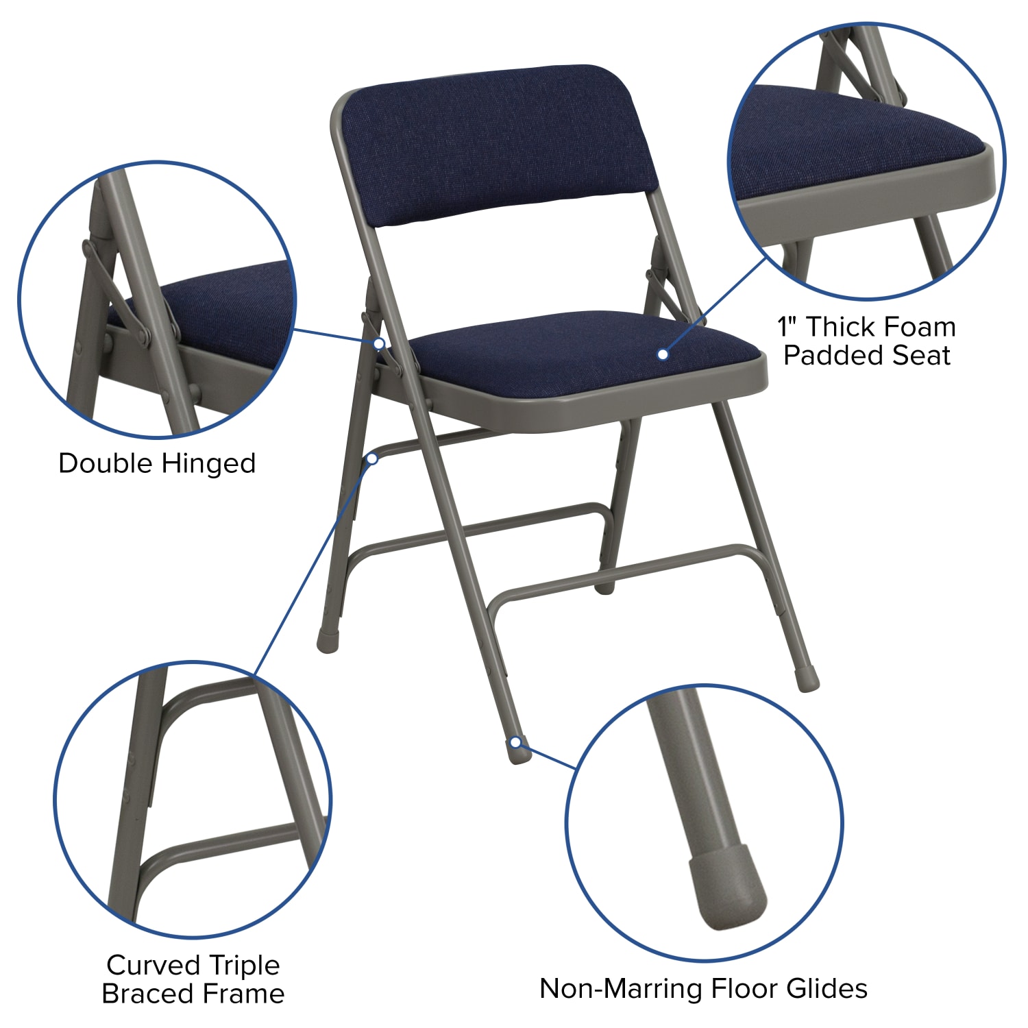 Flash Furniture HERCULES Series Metal Folding Chairs With Padded Fabric Seats NavyGrayBlack Pack Of 2 Chairs PopularChairscom