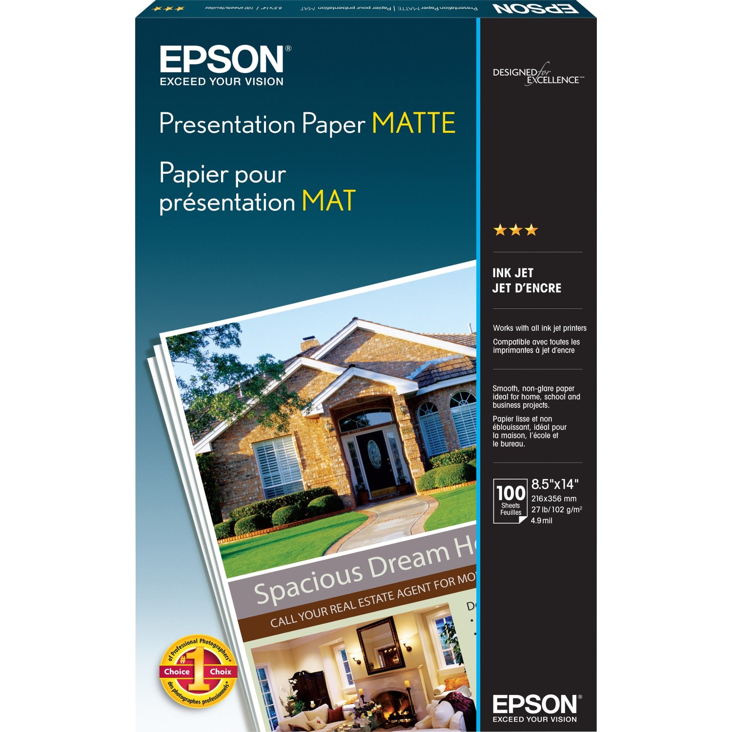 Epson Inkjet Paper, Legal Size (8 1/2in x 14in), 90 (U.S.) Brightness, 27 Lb, White, Pack Of 100 Sheets - Image 3