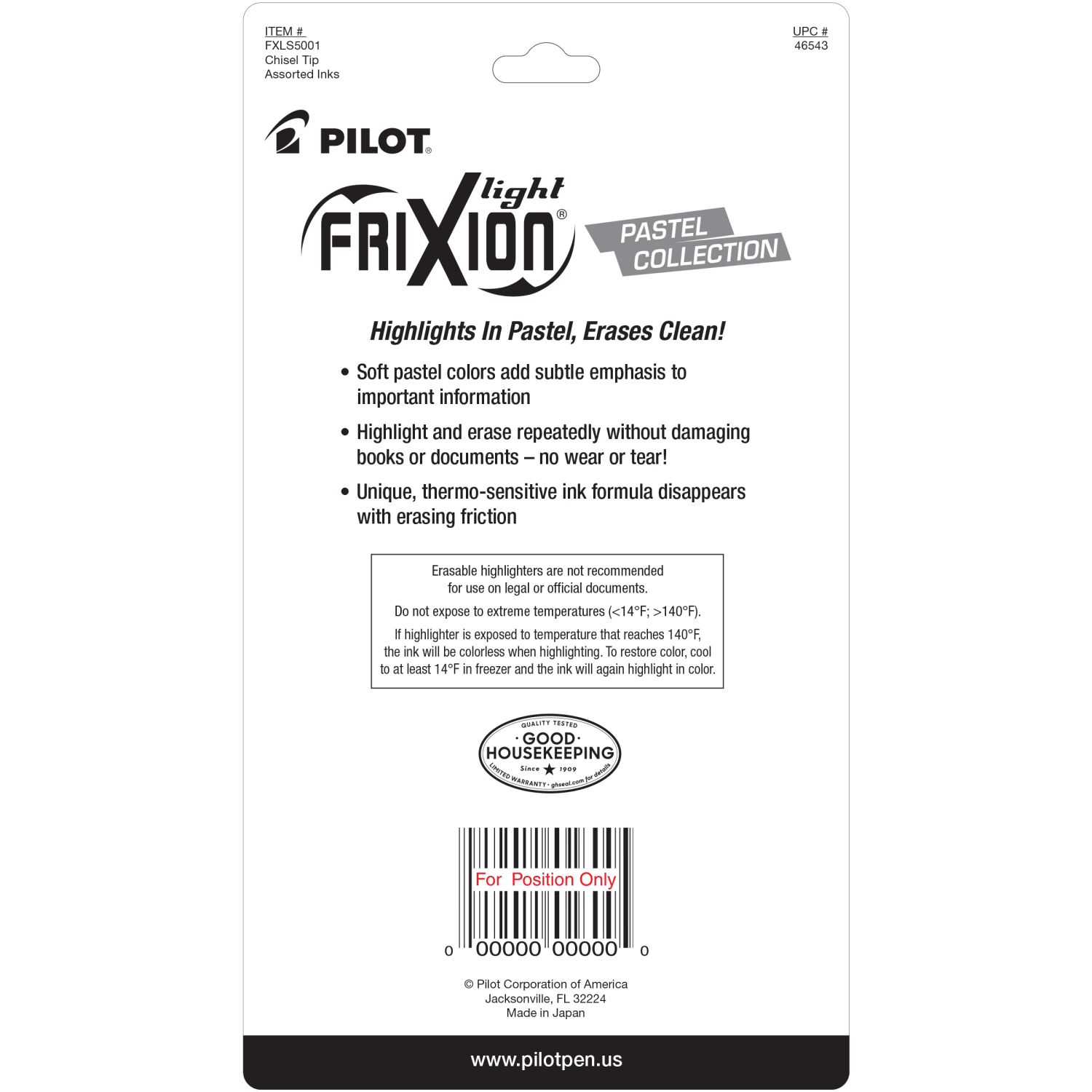 Pilot FriXion Light Pastel Erasable Highlighters, Pack of 5, Chisel Tip, Assorted Colors, 46543 - Image 4