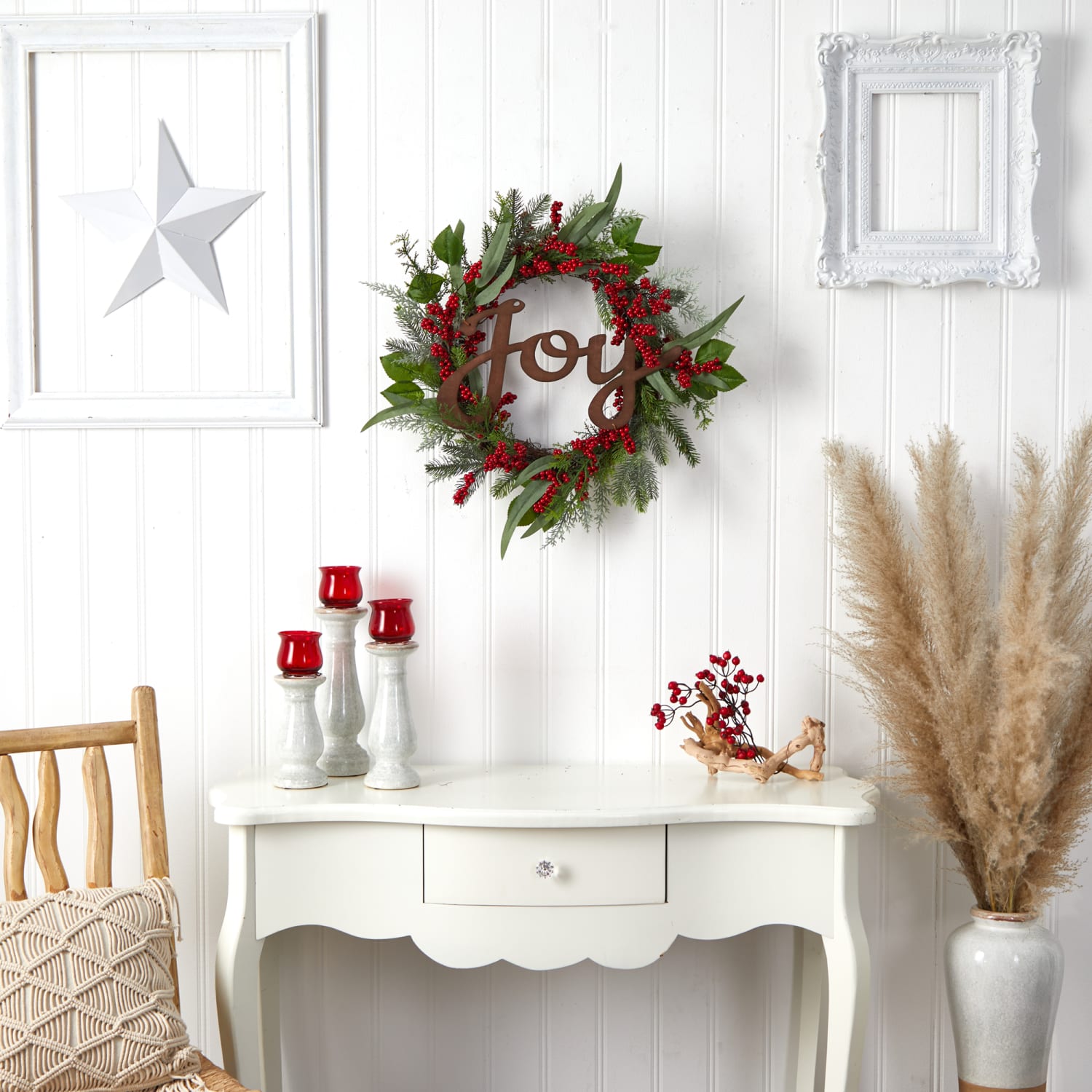 Nearly Natural Joy And Berries 24inH Evergreen Artificial Christmas Wreath, 24in x 4in, Green - Image 5