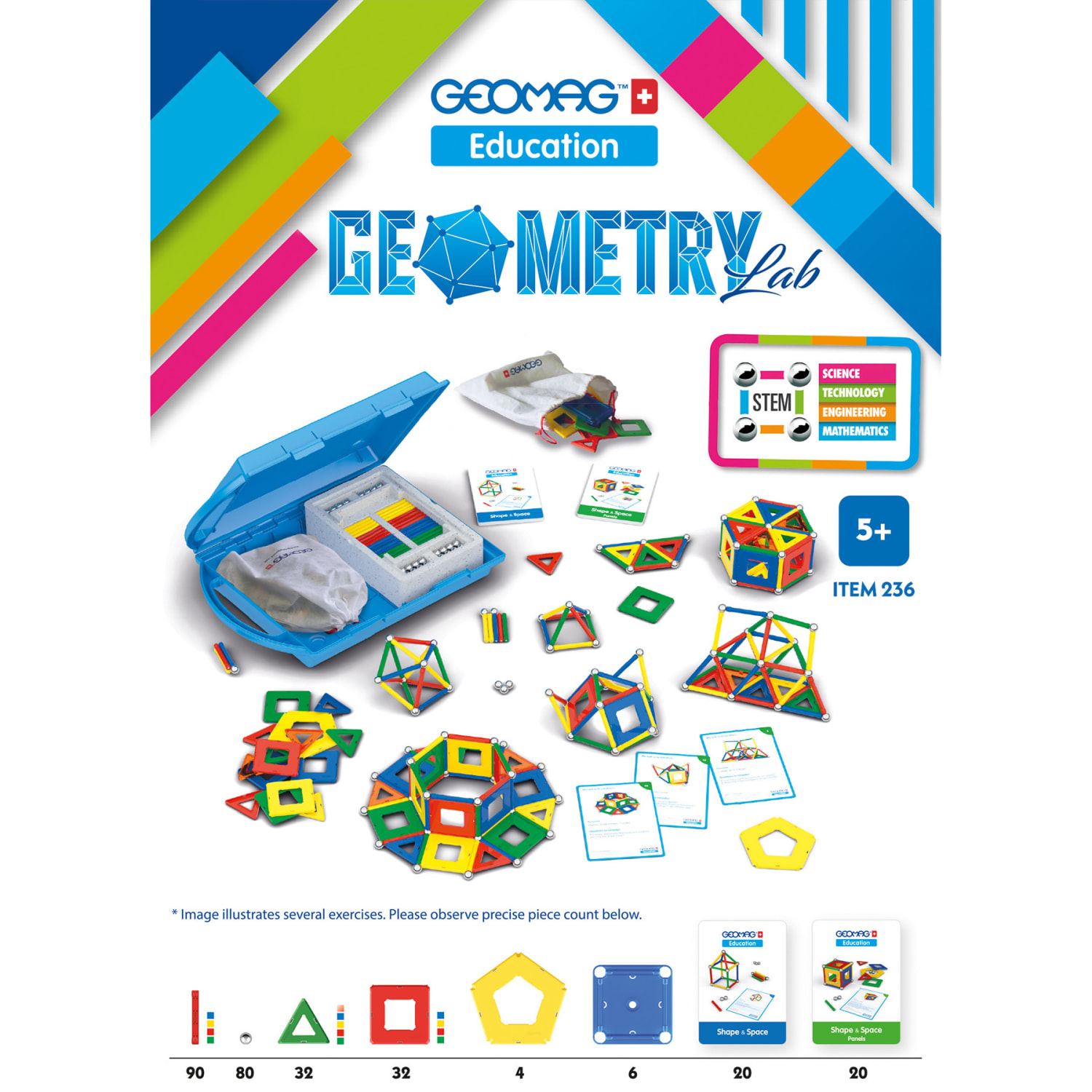 Geomag Geometry Lab, 100% Recycled, Assorted Colors, Grades K-5, Set Of 284 Pieces - Image 4