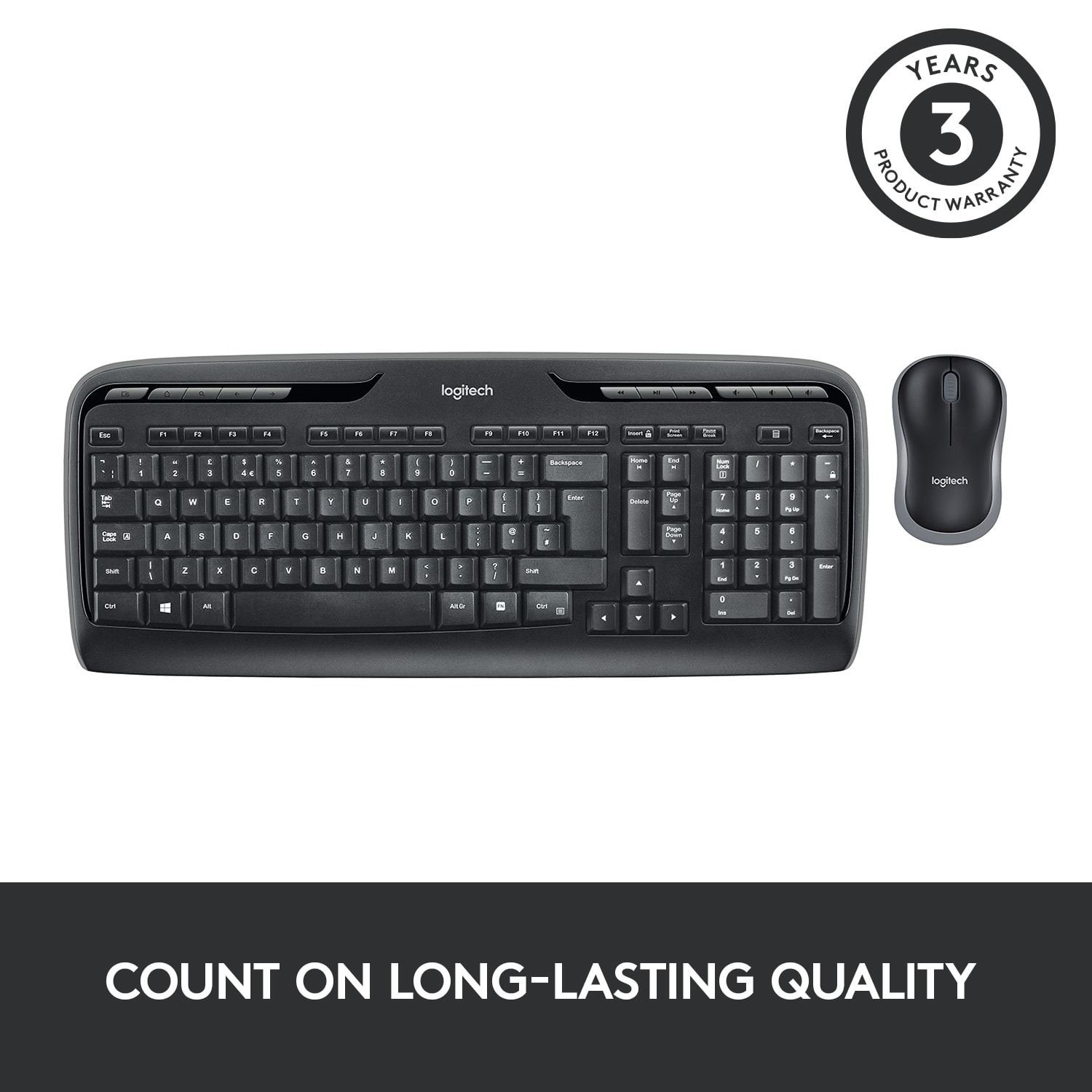 LogitechMK320 Wireless Straight Full-Size Keyboard & Ambidextrous Optical Mouse, Black - Image 5