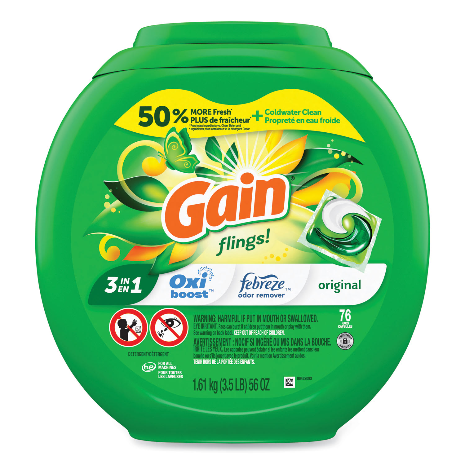 Gain flings Detergent Pods, Original, 76 Pods/Tub, 4 Tubs/Carton - Image 3
