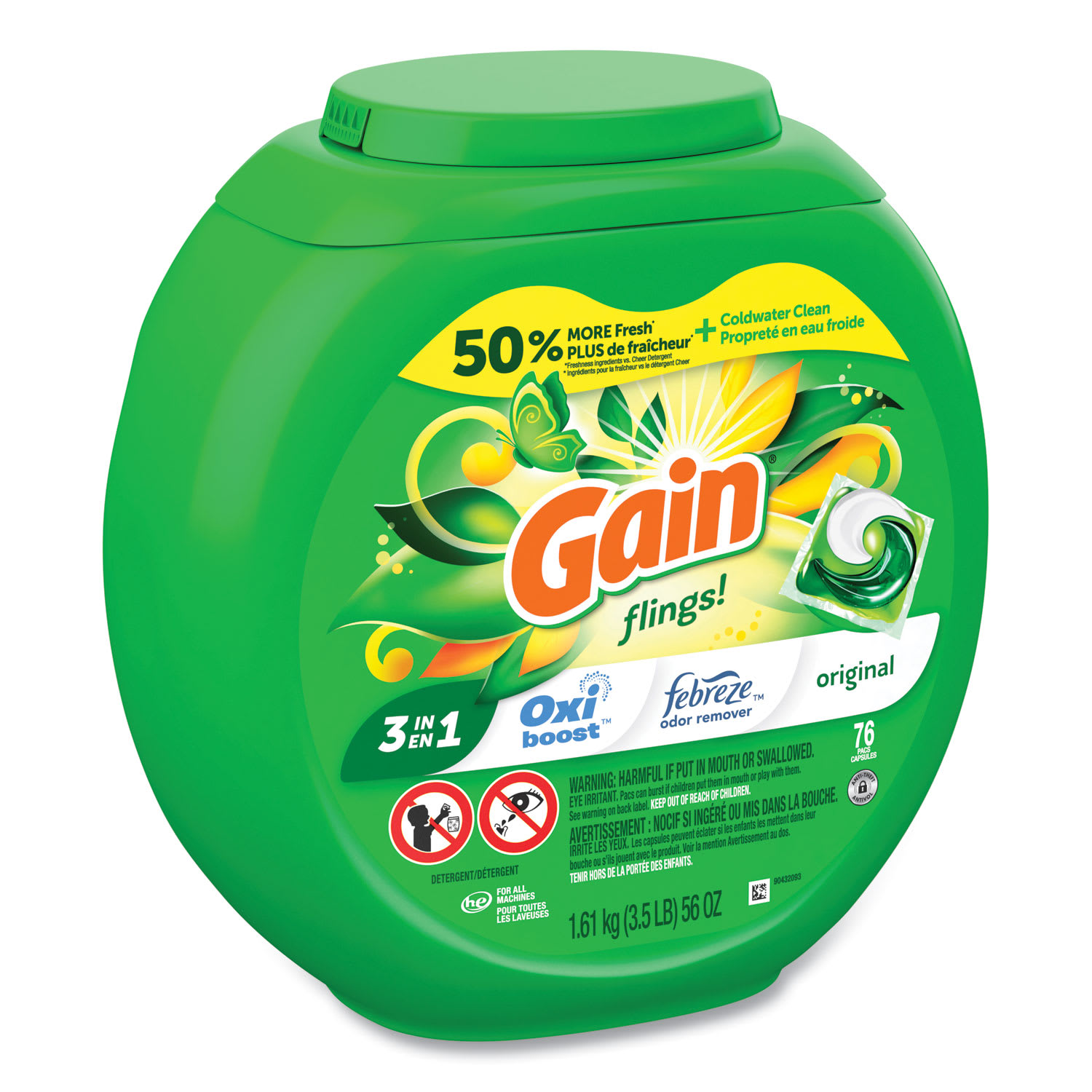 Gain flings Detergent Pods, Original, 76 Pods/Tub, 4 Tubs/Carton - Image 4