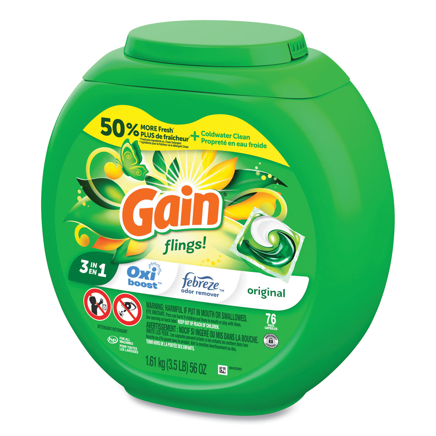 Gain flings Detergent Pods, Original, 76 Pods/Tub, 4 Tubs/Carton - Image 5