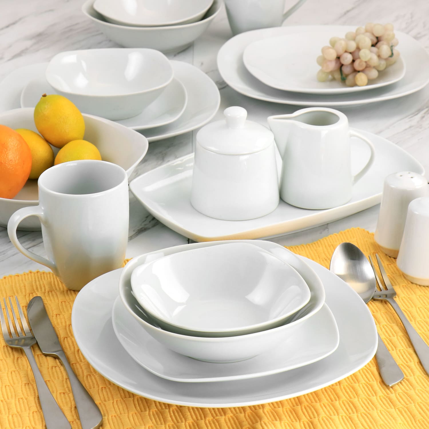 Gibson Home Classic Pearl Fine Ceramic 39-Piece Square Dinnerware Combo Set, White - Image 5