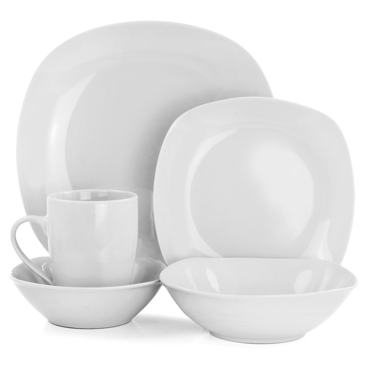 Gibson Home Classic Pearl Fine Ceramic 39-Piece Square Dinnerware Combo Set, White - Image 6