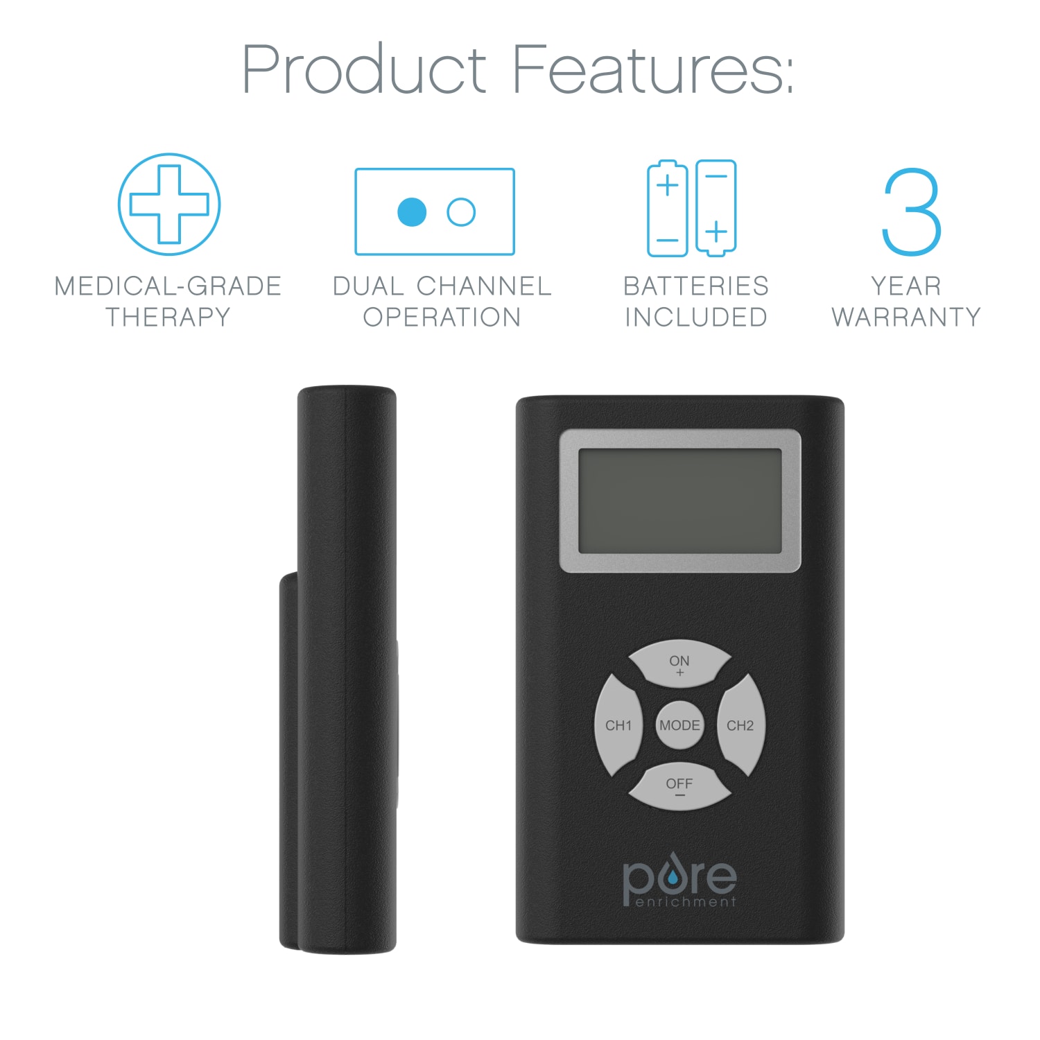 Pure Enrichment PurePulse DUO EMS/TENS Combo Device, Black/White - Image 4