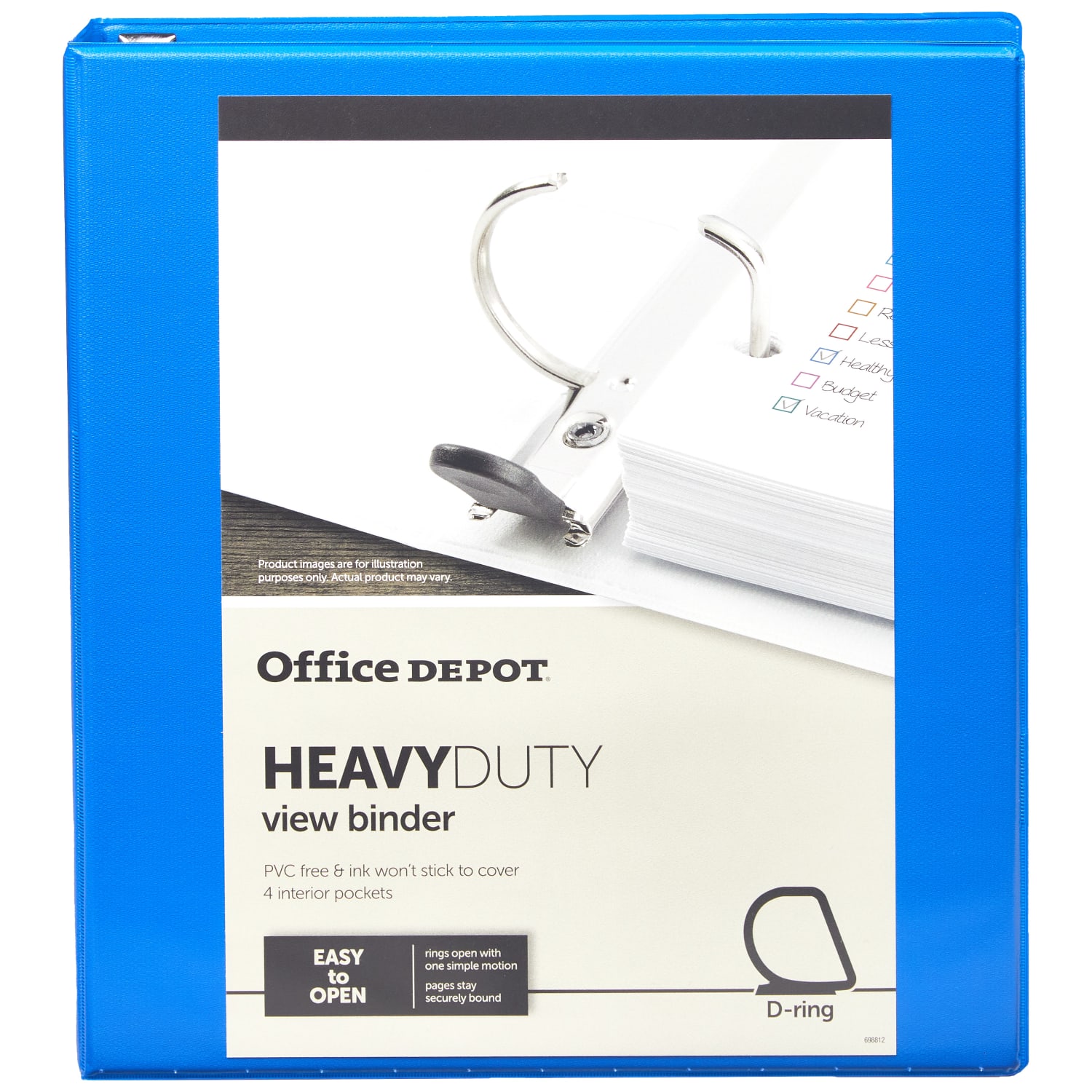 Office Depot Brand Heavy-Duty View 3-Ring Binder, 1in D-Rings, Blue - Image 6