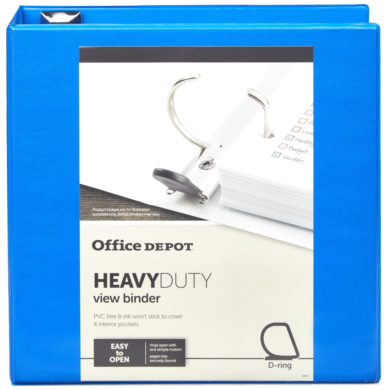 Office Depot Brand Heavy-Duty View 3-Ring Binder, 3in D-Rings, Blue - Image 5