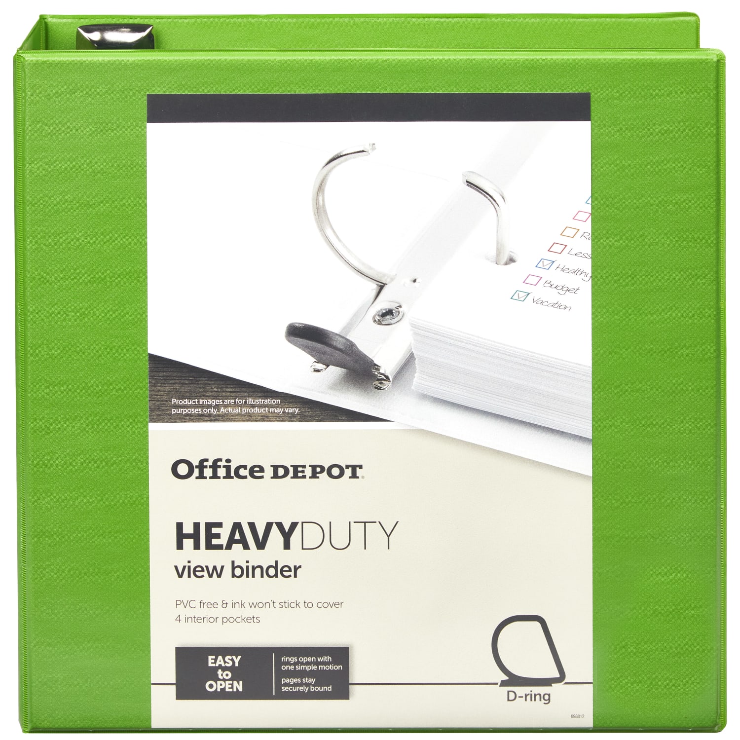 Office Depot Brand Heavy-Duty View 3-Ring Binder, 3in D-Rings, Army Green - Image 5