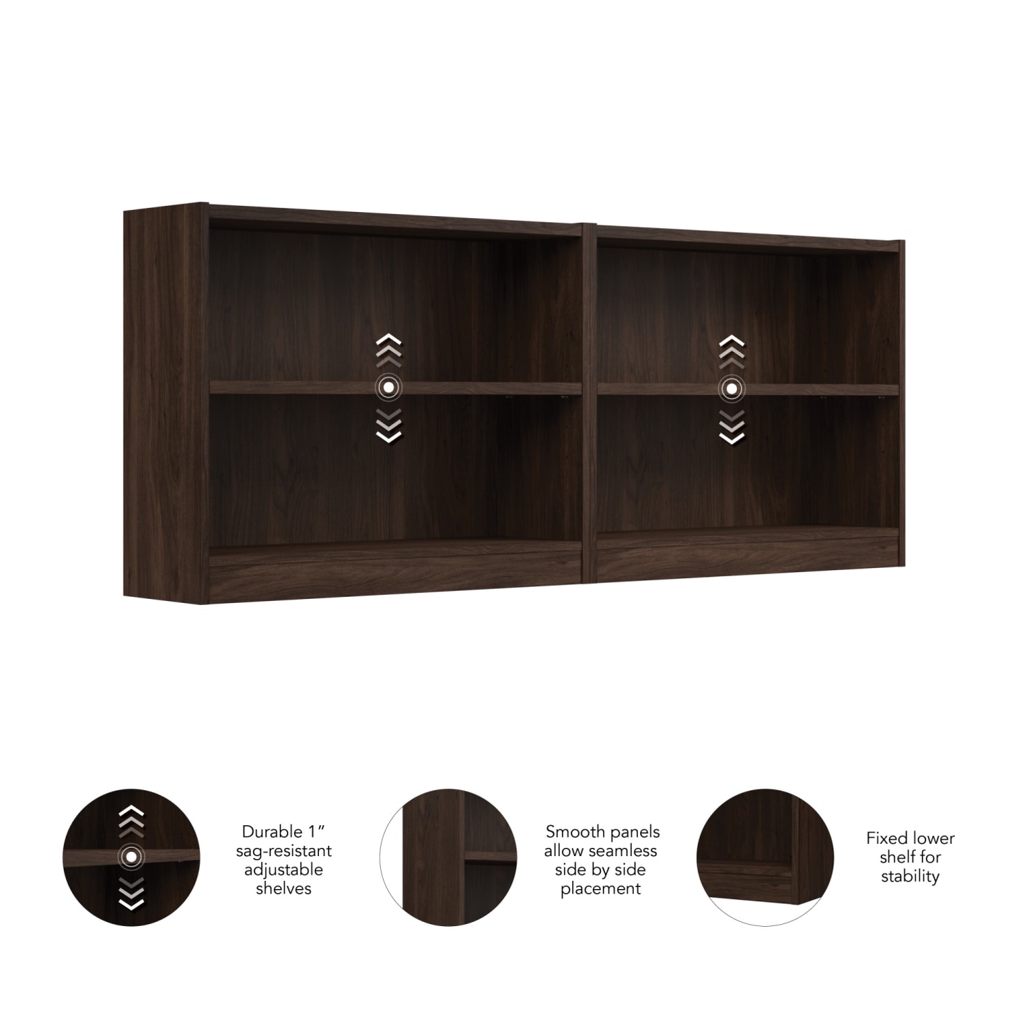 Bush Furniture Universal Small 30inH 2 Shelf Bookcase - Set of 2, Black Walnut, Standard Delivery - Image 6