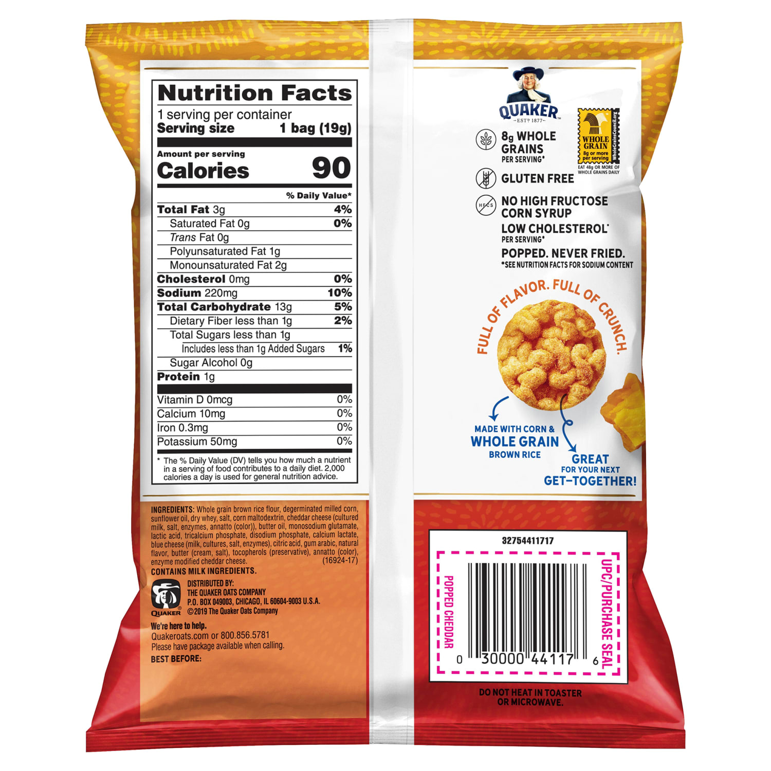 Quaker Cheddar Cheese Popped Rice Crisps, 0.67 Oz, Pack Of 60 - Image 4