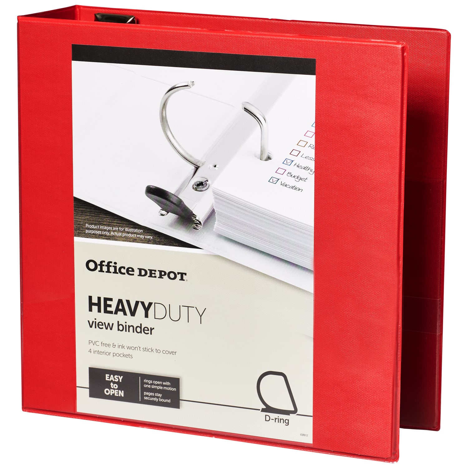 Office Depot Brand Heavy-Duty View 3-Ring Binder, 3in D-Rings, 49% Recycled, Red - Image 4