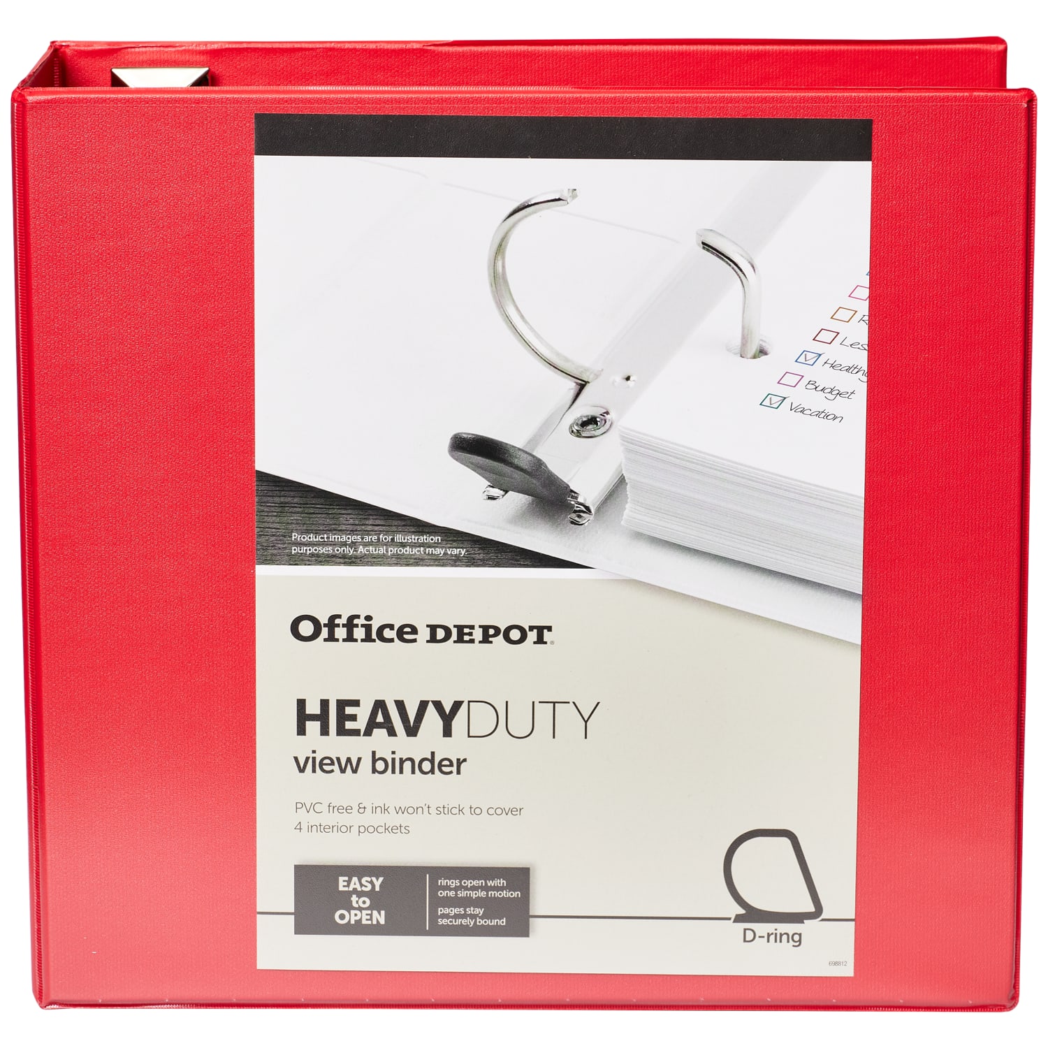 Office Depot Brand Heavy-Duty View 3-Ring Binder, 4in D-Rings, Red - Image 4