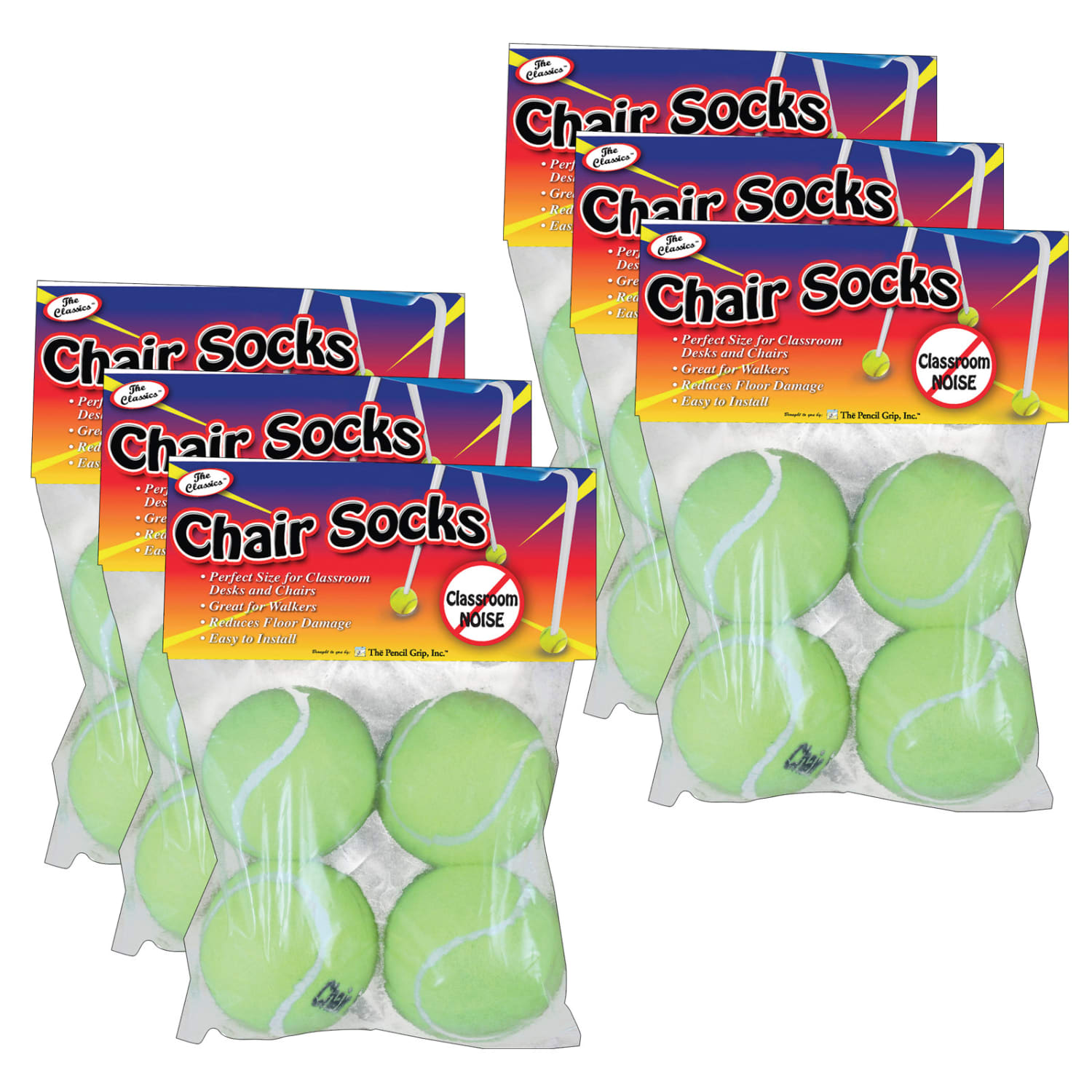 The Pencil Grip Chair Socks, 2-3/4in x 2-3/4in, Yellow, 4 Socks Per Pack, 6 Packs Of Socks