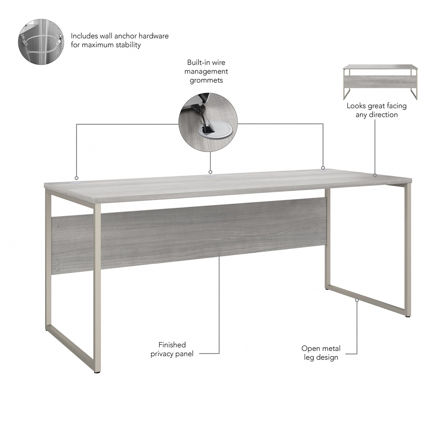 Bush Business Furniture Hybrid 72inW x 30inD Computer Table Desk With Metal Legs, Platinum Gray, Standard Delivery - Image 4