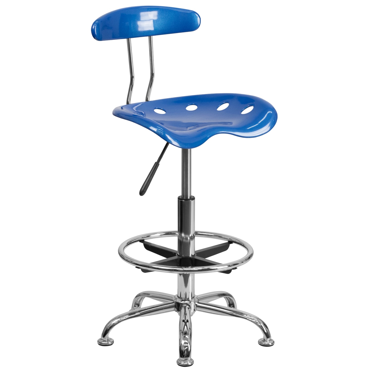 Flash Furniture Vibrant Chrome Drafting Stool with Tractor Seat, Bright Blue/Chrome - Image 3