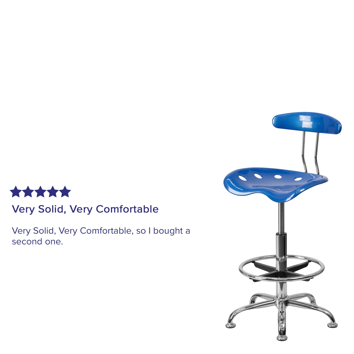 Flash Furniture Vibrant Chrome Drafting Stool with Tractor Seat, Bright Blue/Chrome - Image 5