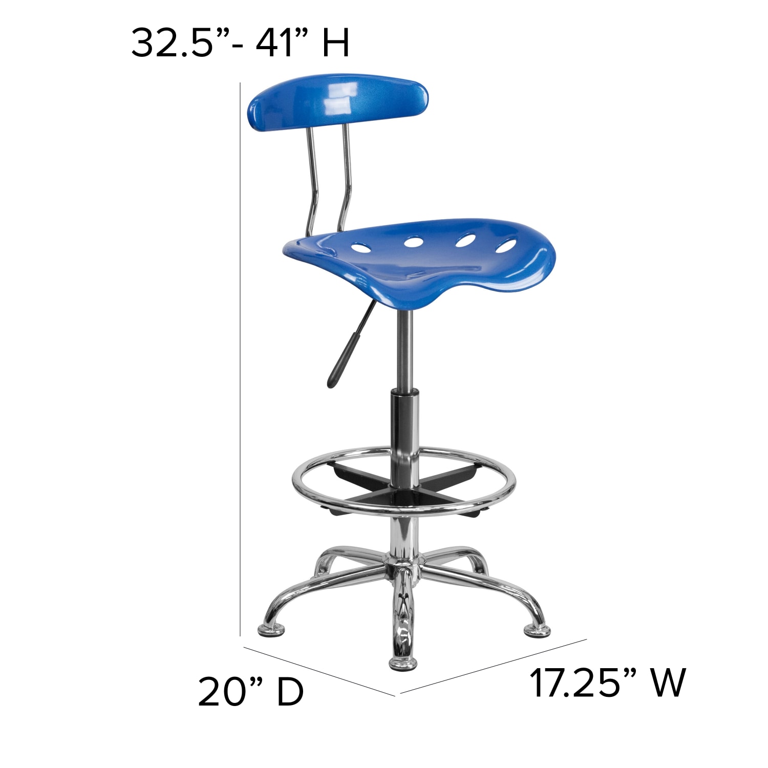 Flash Furniture Vibrant Chrome Drafting Stool with Tractor Seat, Bright Blue/Chrome - Image 7