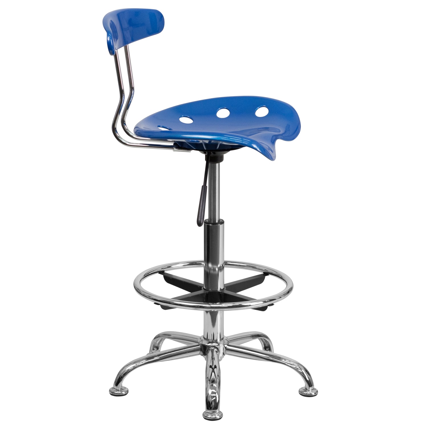 Flash Furniture Vibrant Chrome Drafting Stool with Tractor Seat, Bright Blue/Chrome - Image 10