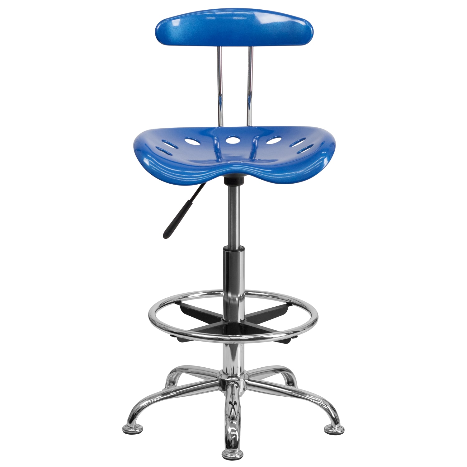 Flash Furniture Vibrant Chrome Drafting Stool with Tractor Seat, Bright Blue/Chrome - Image 11