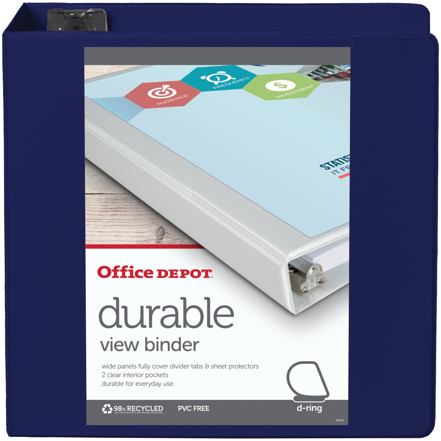 Office Depot Brand Durable View 3-Ring Binder, 4in D-Rings, Blue - Image 3