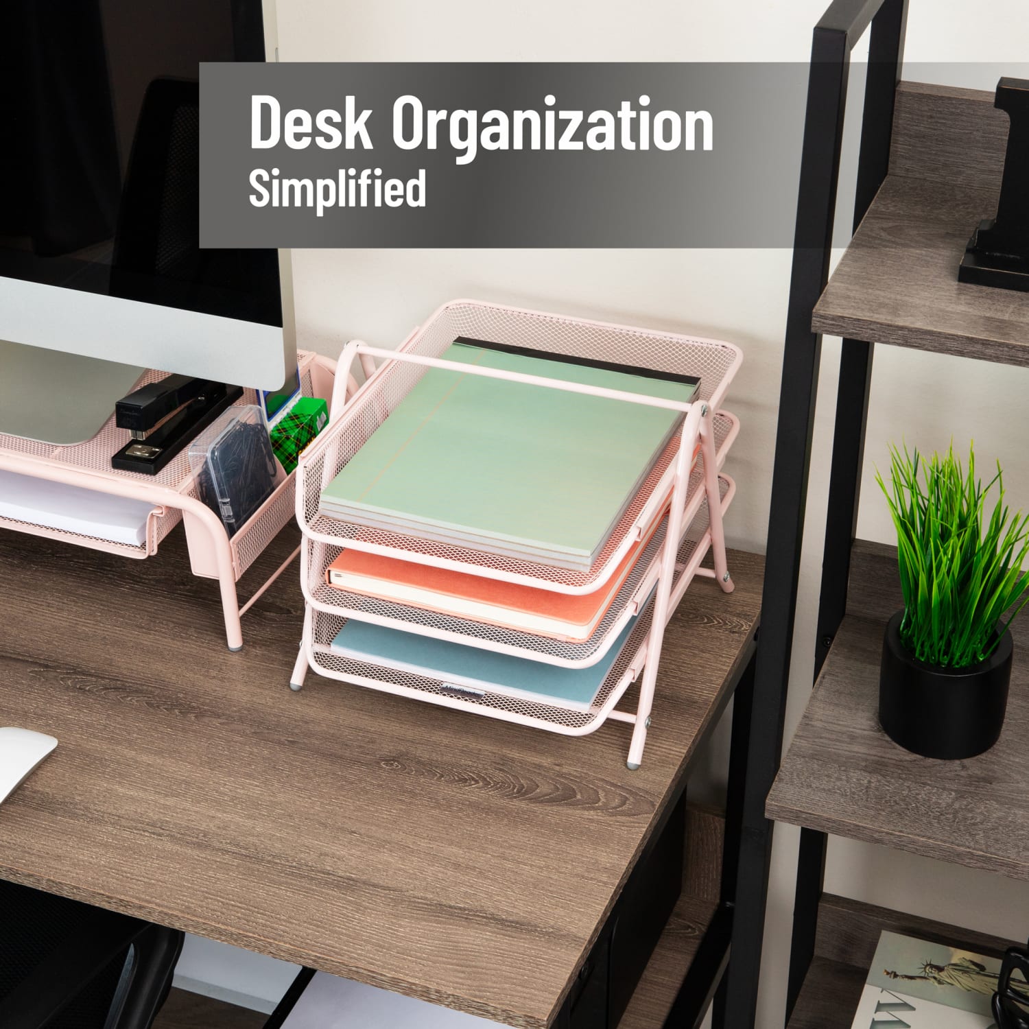Mind Reader 3-Tier Paper Tray Desktop Organizer File Storage, 10inH x 13-3/4inW x 11-3/4inD, Pink - Image 3