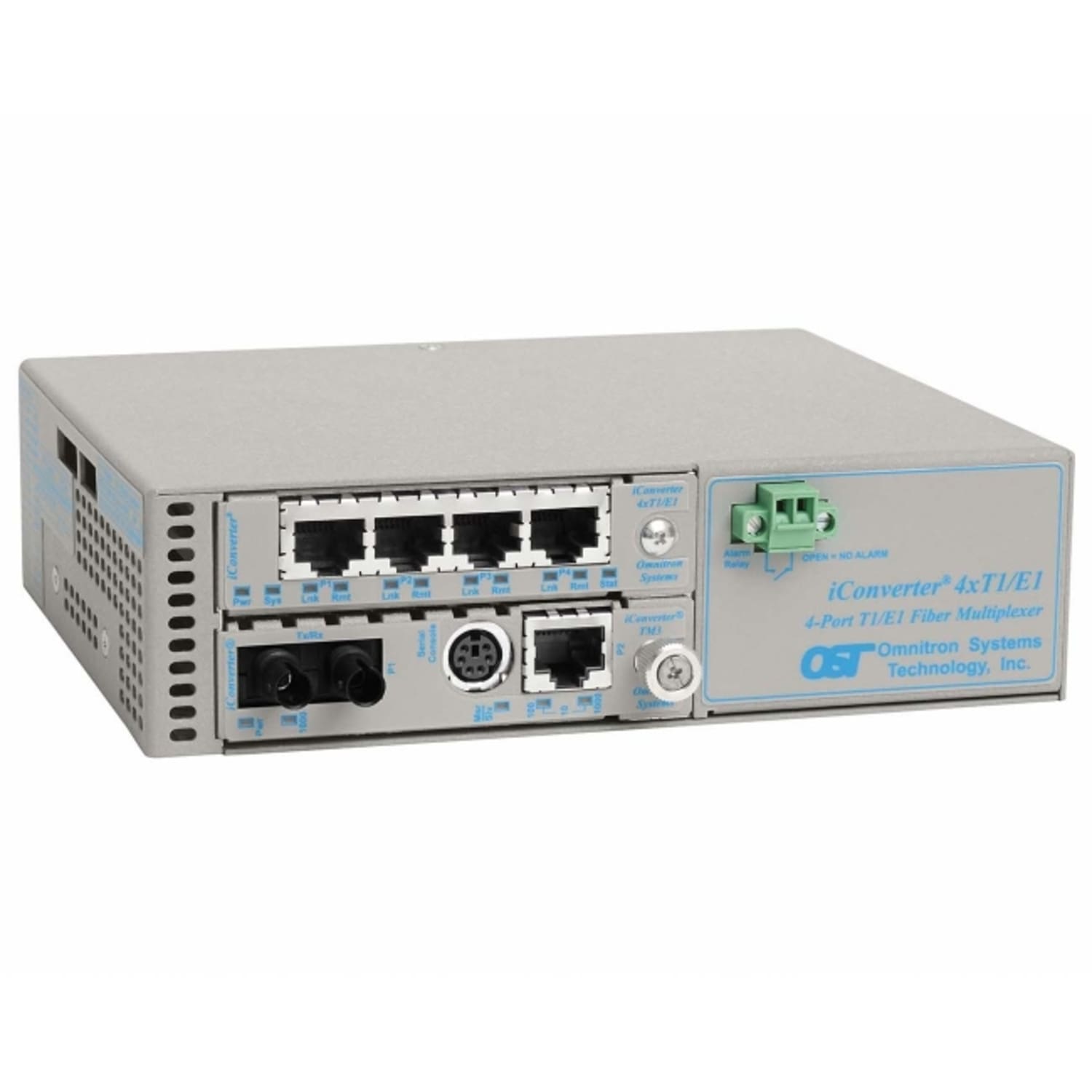 Omnitron iConverter MUX/M Ethernet 4xT1/E1 Fiber Multiplexer ST Multimode 550m - 4 x T1/E1 (RJ-48) 1 x 10/100/1000BASE-T to 1 x ST Multimode, US AC Powered, Lifetime Warranty - Image 3