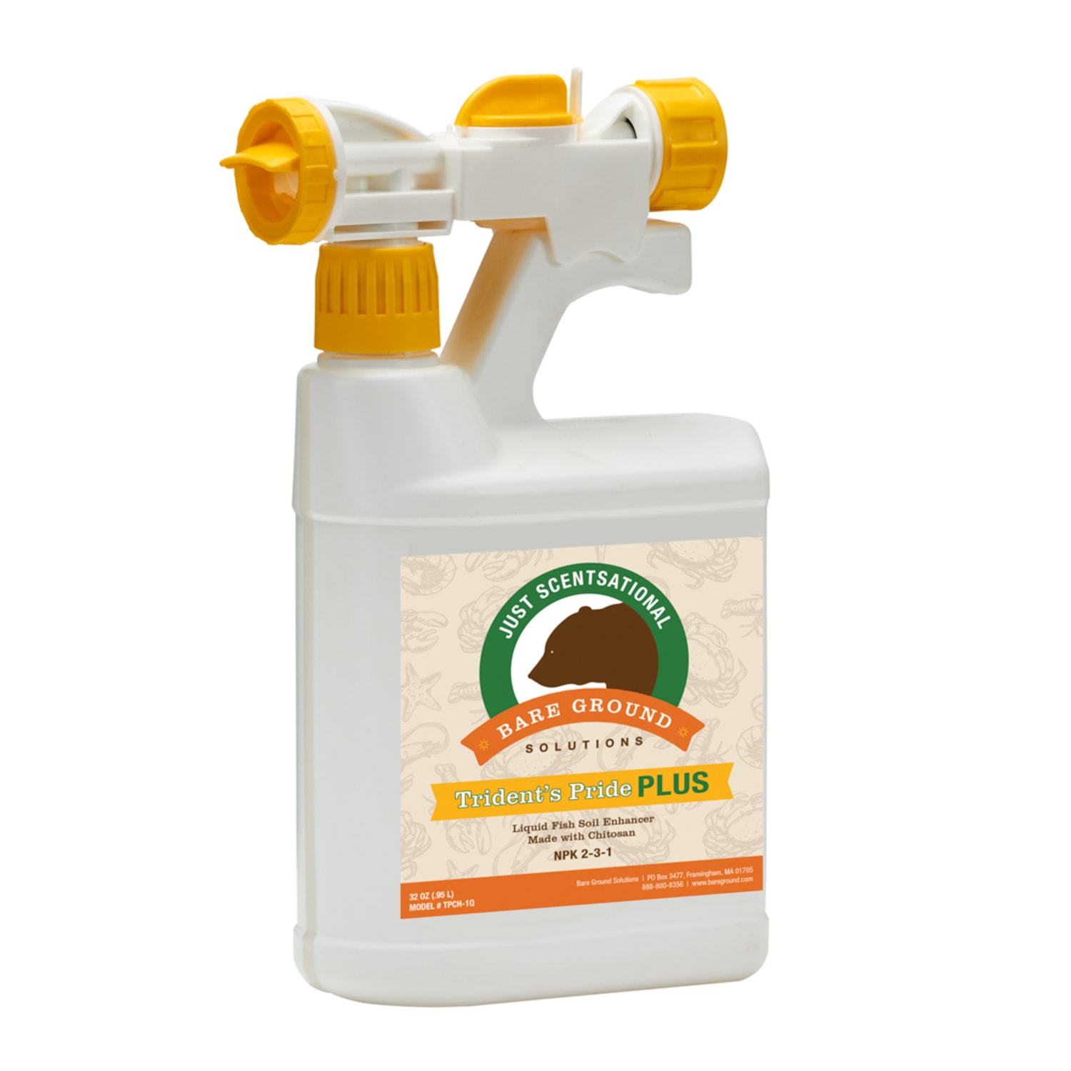 Just Scentsational Tridents Pride Plus Liquid Fish Fertilizer With Brown Algae And Chitosan, In Hose End Mixing Sprayer, 1 Quart