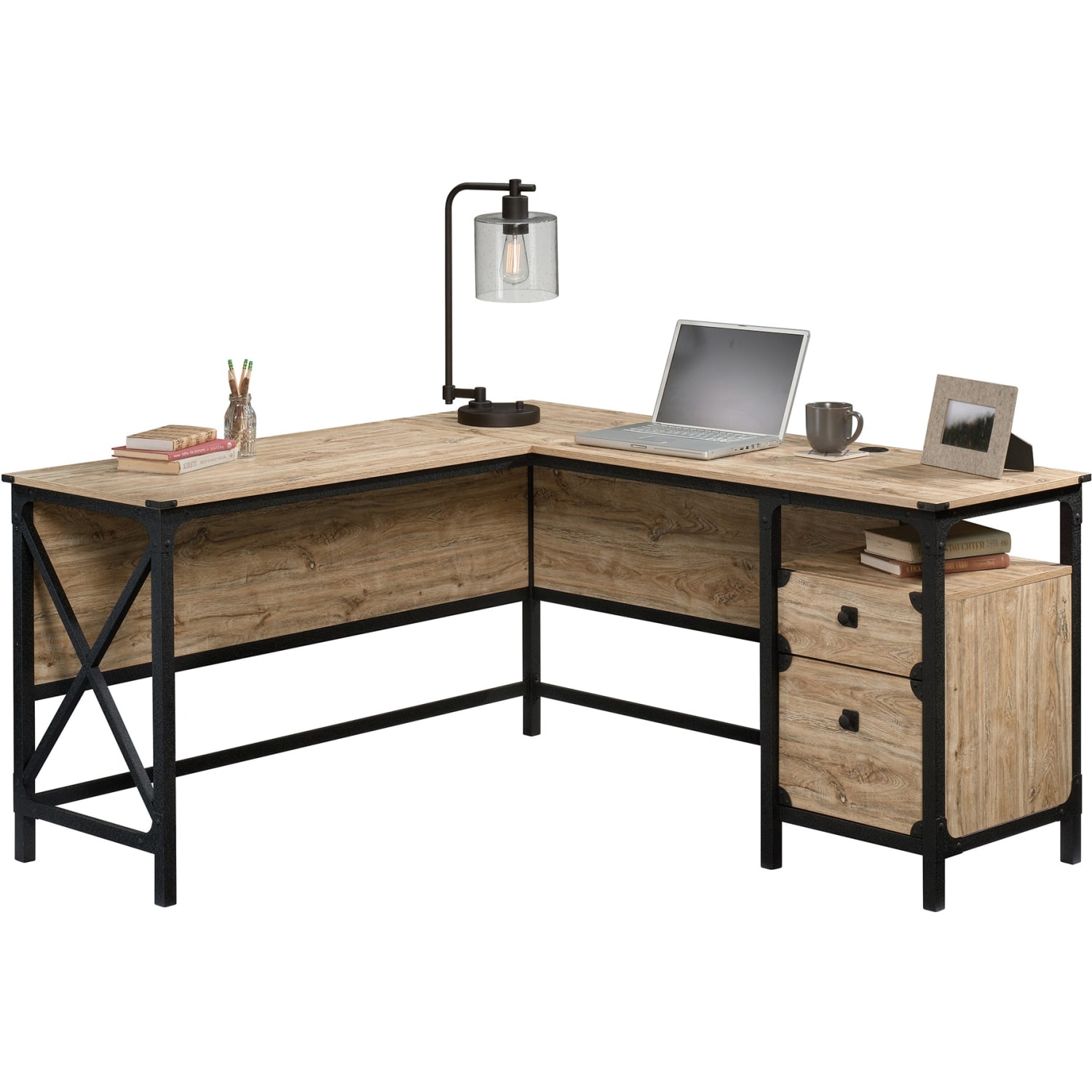 Sauder Steel River 60inW L-Shaped Corner Desk, Milled Mesquite - Image 3