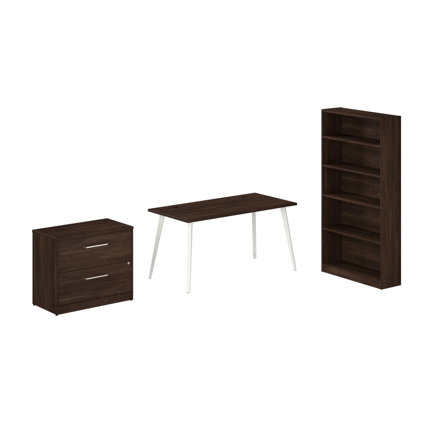 Bush Business Furniture Vista 60inW Desk with Splayed Metal Legs, Lateral File Cabinet, and Bookcase, Black Walnut, Standard Delivery - Image 3