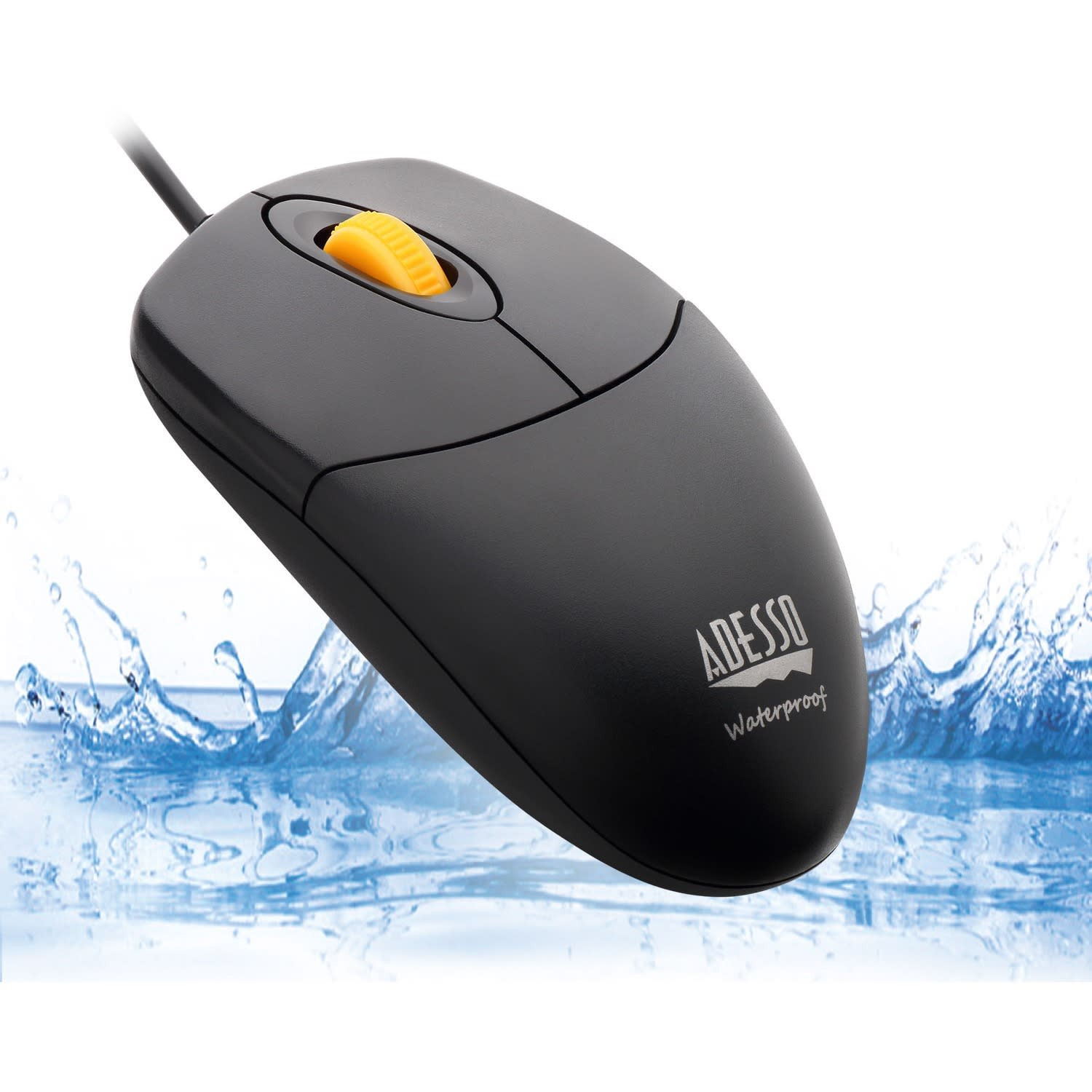 Adesso iMouse W3 USB Waterproof Optical Mouse With Magnetic Scroll Wheel, Black/Yellow