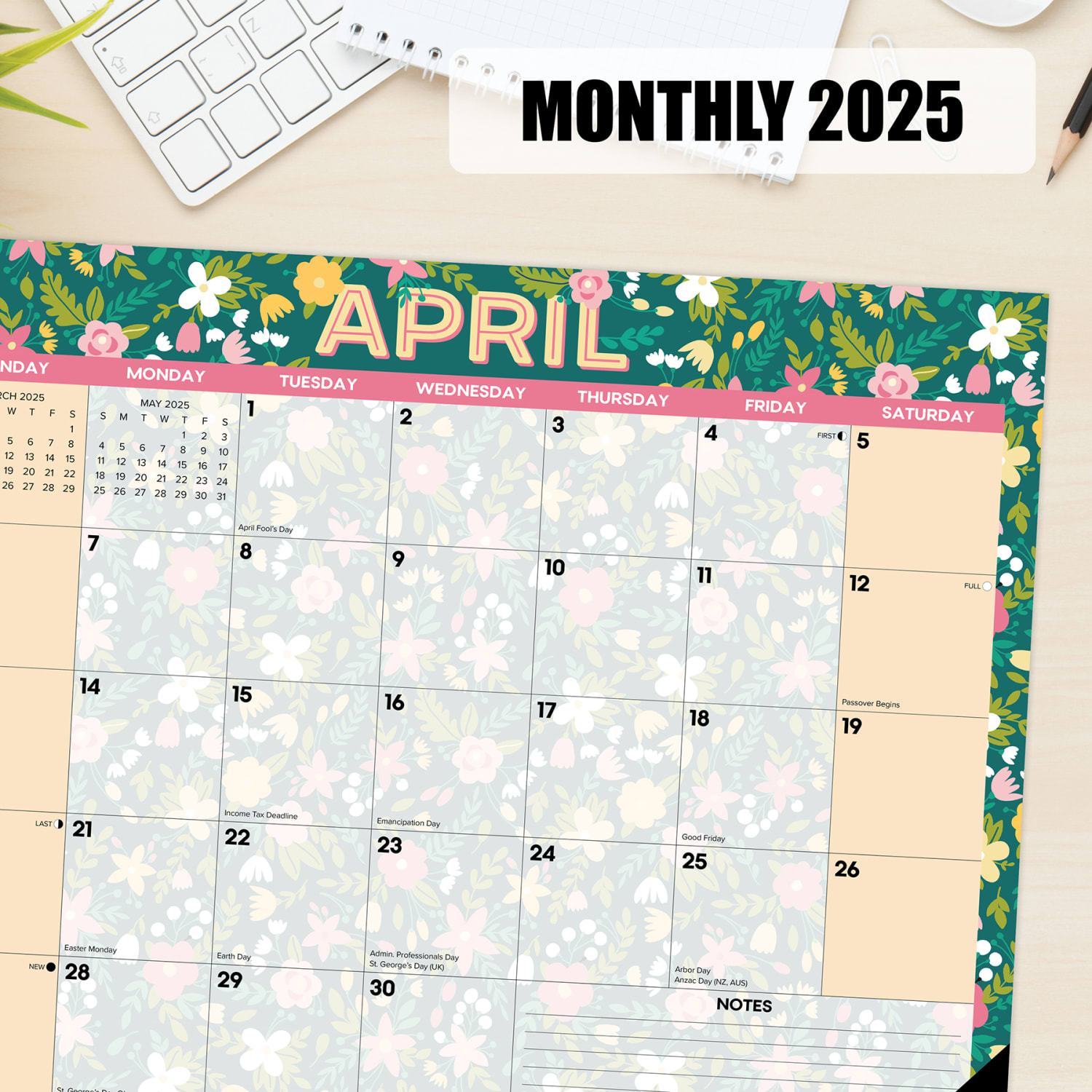 2025 Willow Creek Press Monthly Desk Pad Calendar, 22in x 17in, Spring Floral, January 2025 To December 2025, 47934 - Image 4