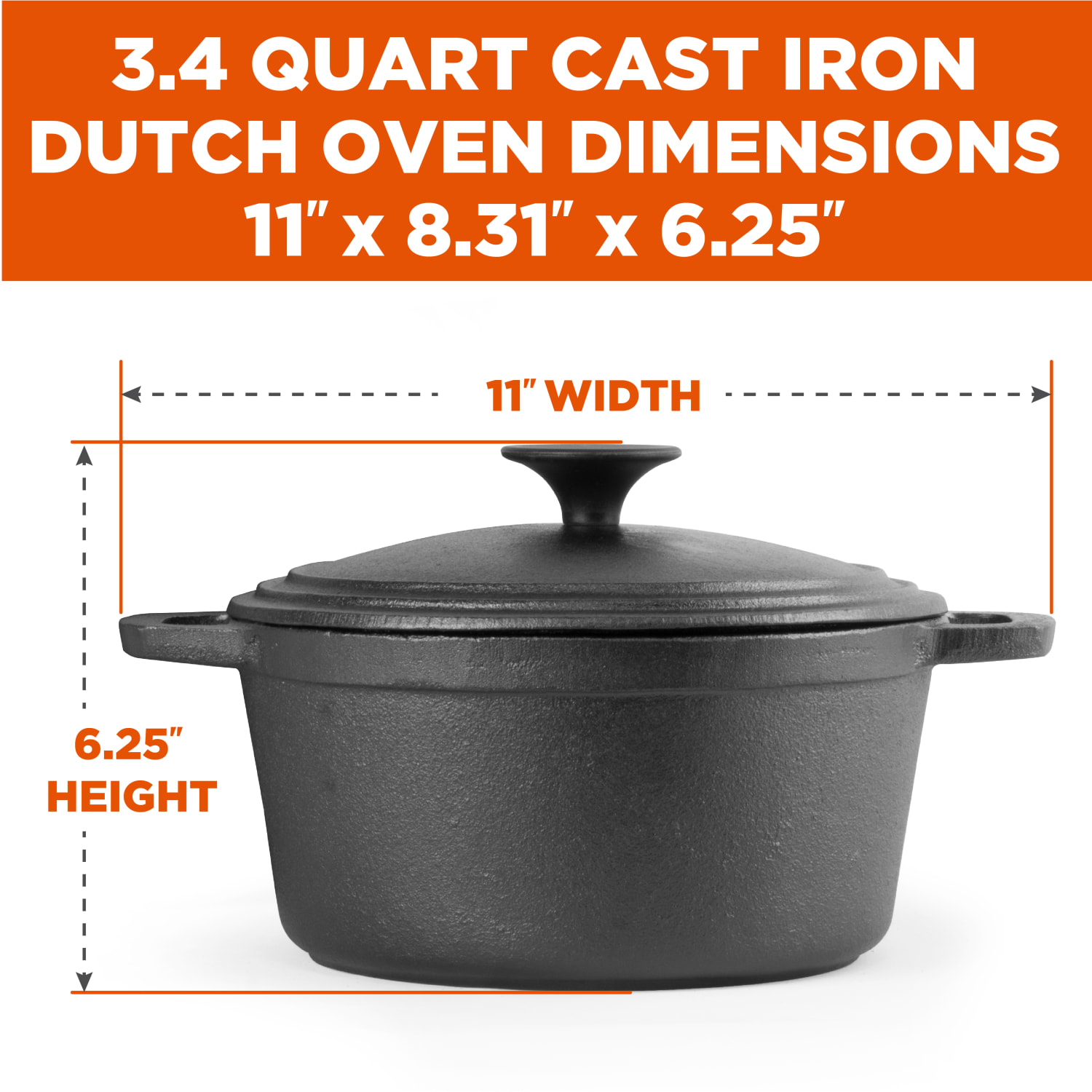 Commercial Chef Cast Iron Dutch Oven, 3.4-Quart, Black - Image 5