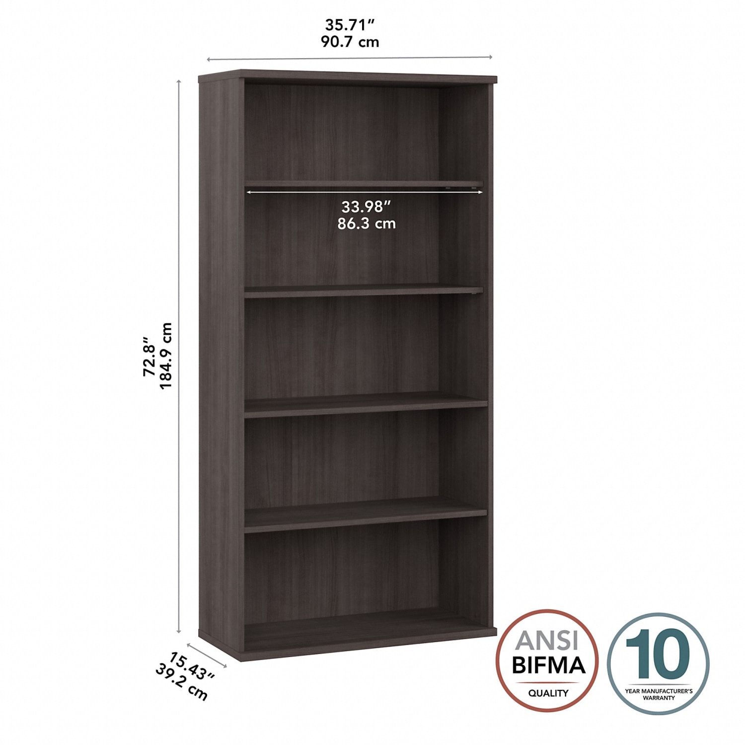 Bush Business Furniture Hybrid 73inH 5-Shelf Bookcase, Storm Gray, Standard Delivery - Image 6