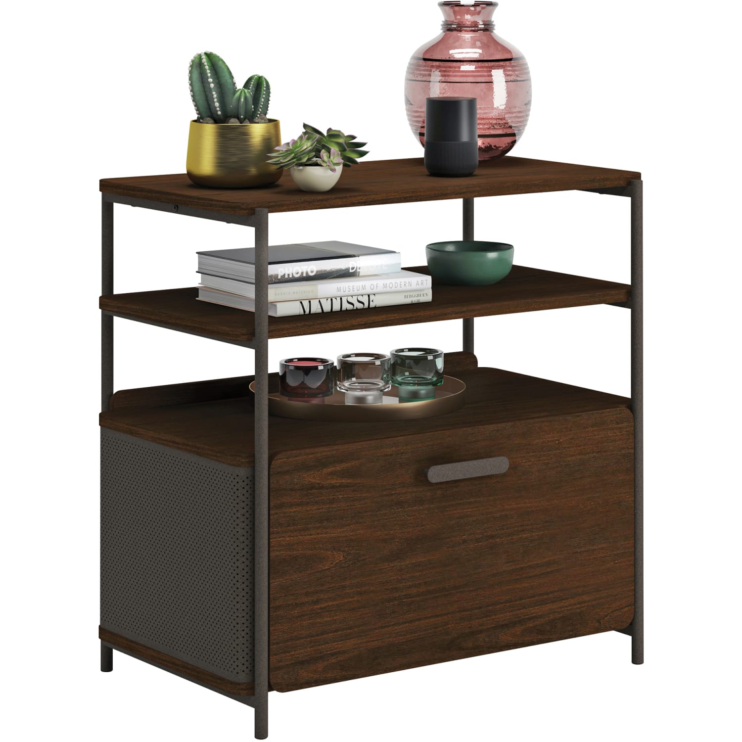 Sauder Radial 30inW x 18inD Lateral 1-Drawer File Cabinet, Umber Wood - Image 3