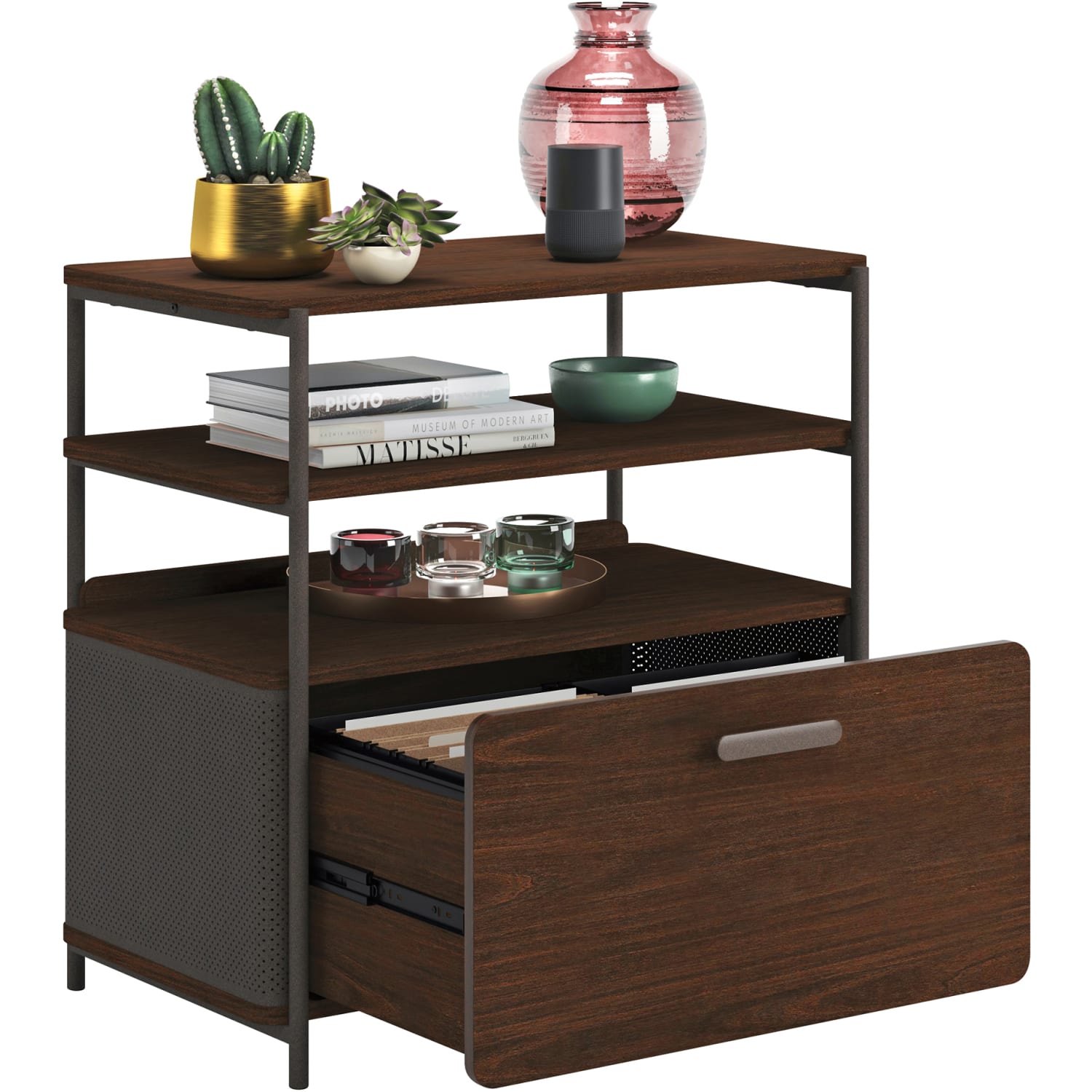Sauder Radial 30inW x 18inD Lateral 1-Drawer File Cabinet, Umber Wood - Image 4