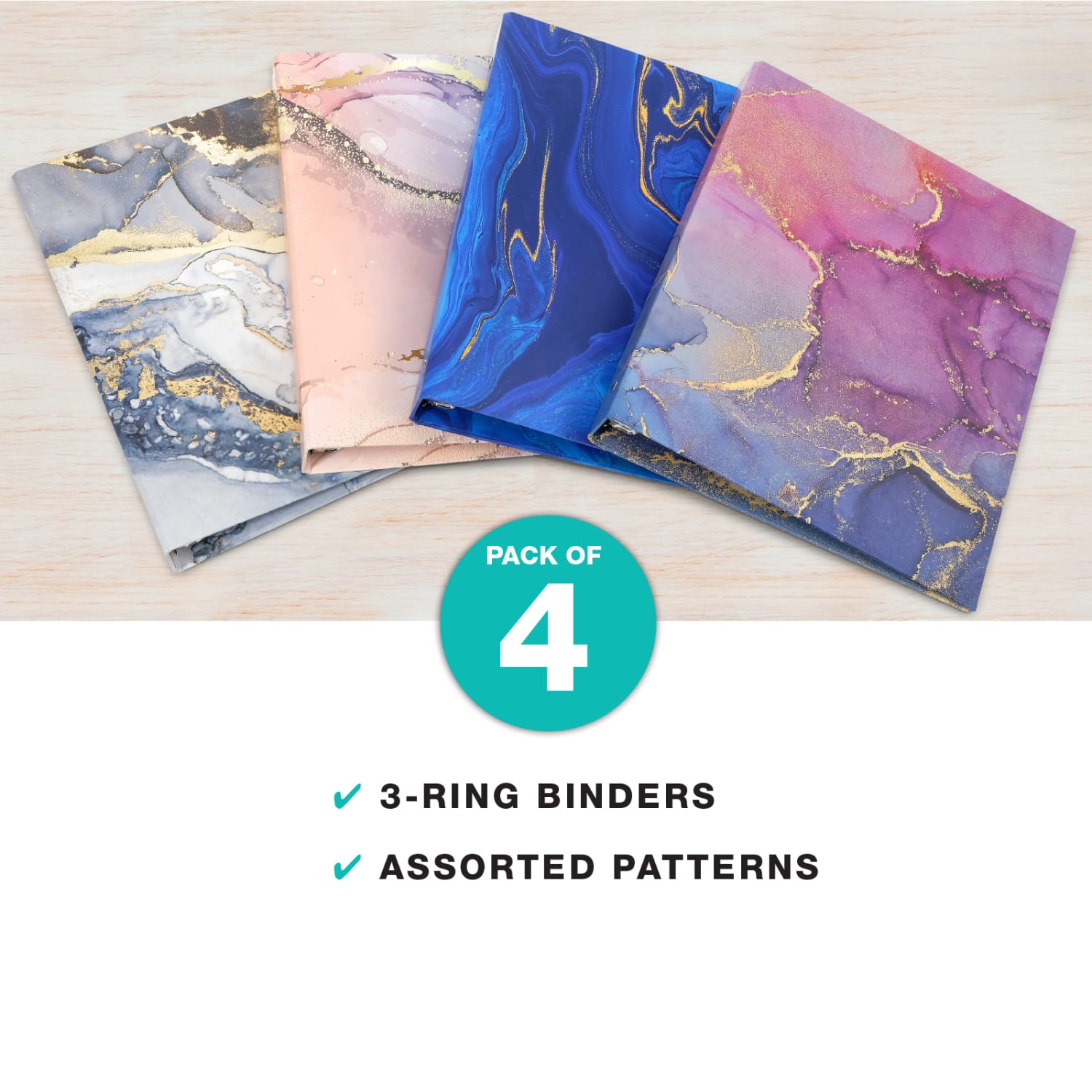Global 3-Ring Decorative Binders, 1in Round Rings, Assorted Marble, Pack Of 4 Binders - Image 3