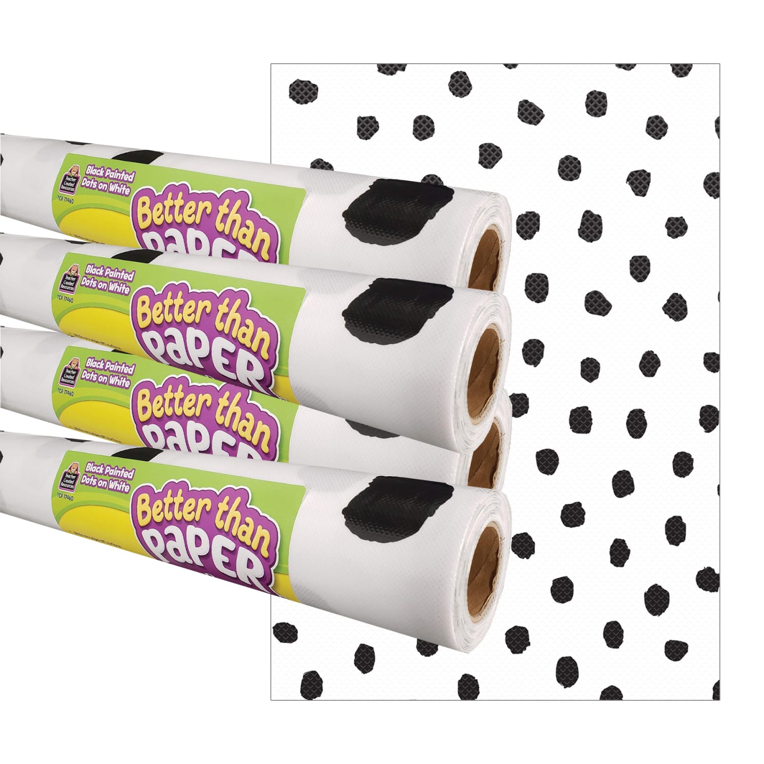 Teacher Created Resources Better Than Paper Bulletin Board Paper Rolls, 4ft x 12ft, Black Painted Dots on White, Pack Of 4 Rolls - Image 3